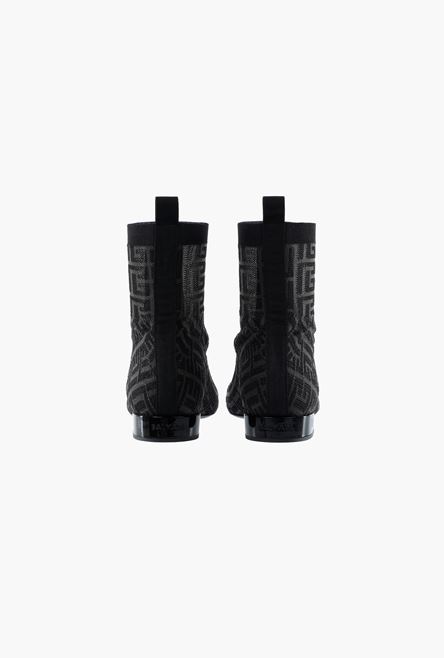 Black and lime green stretch mesh Sacha ankle boots with Balmain monogram - 3