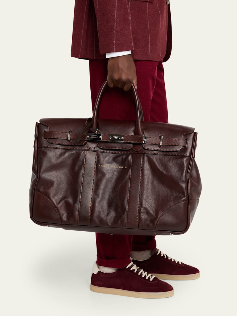 Brunello Cucinelli Men's Country Leather Clasp-Front Duffel Bag outlook