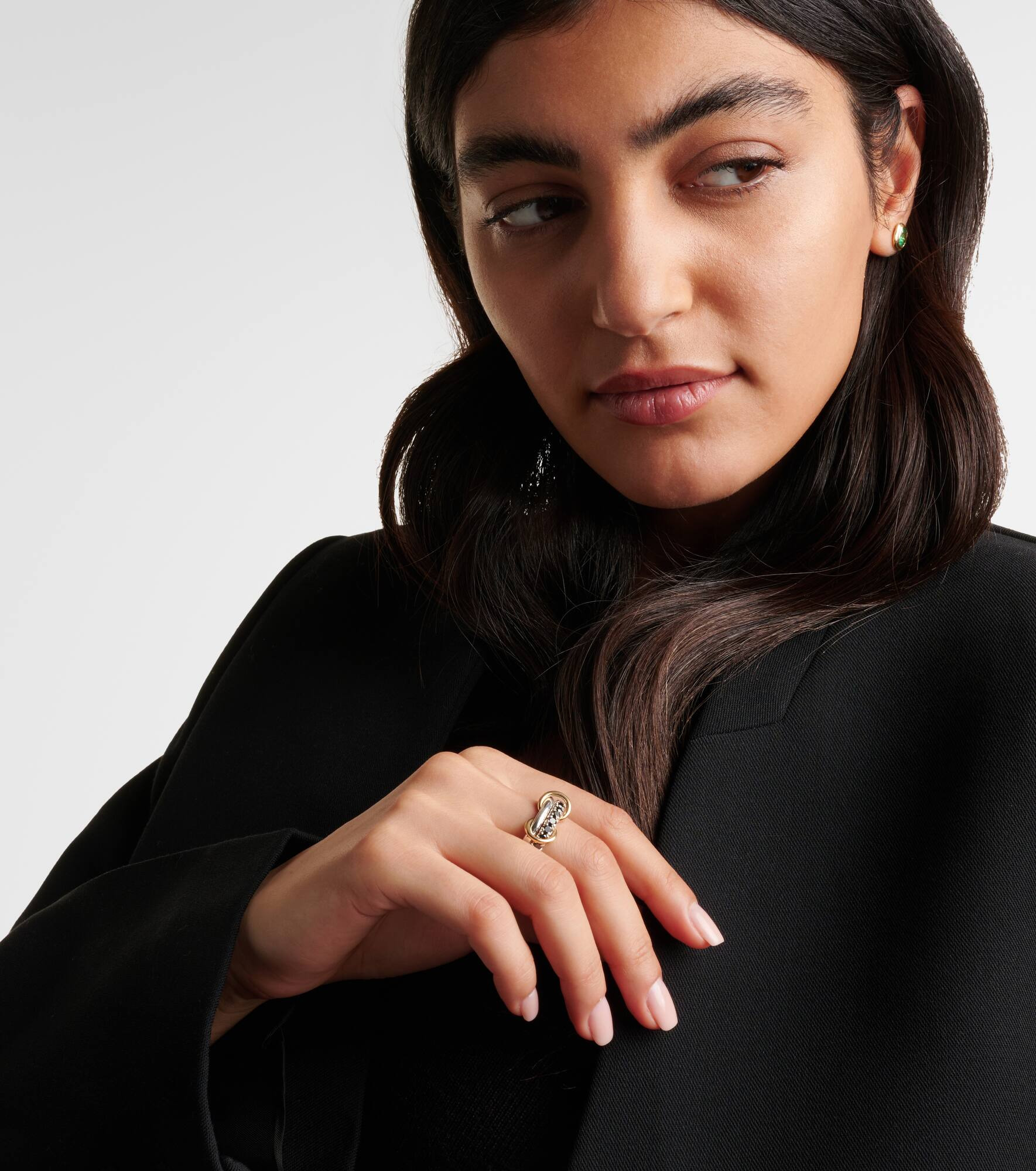 Enzo SG Noir sterling silver and 18kt gold linked rings with black diamonds - 2