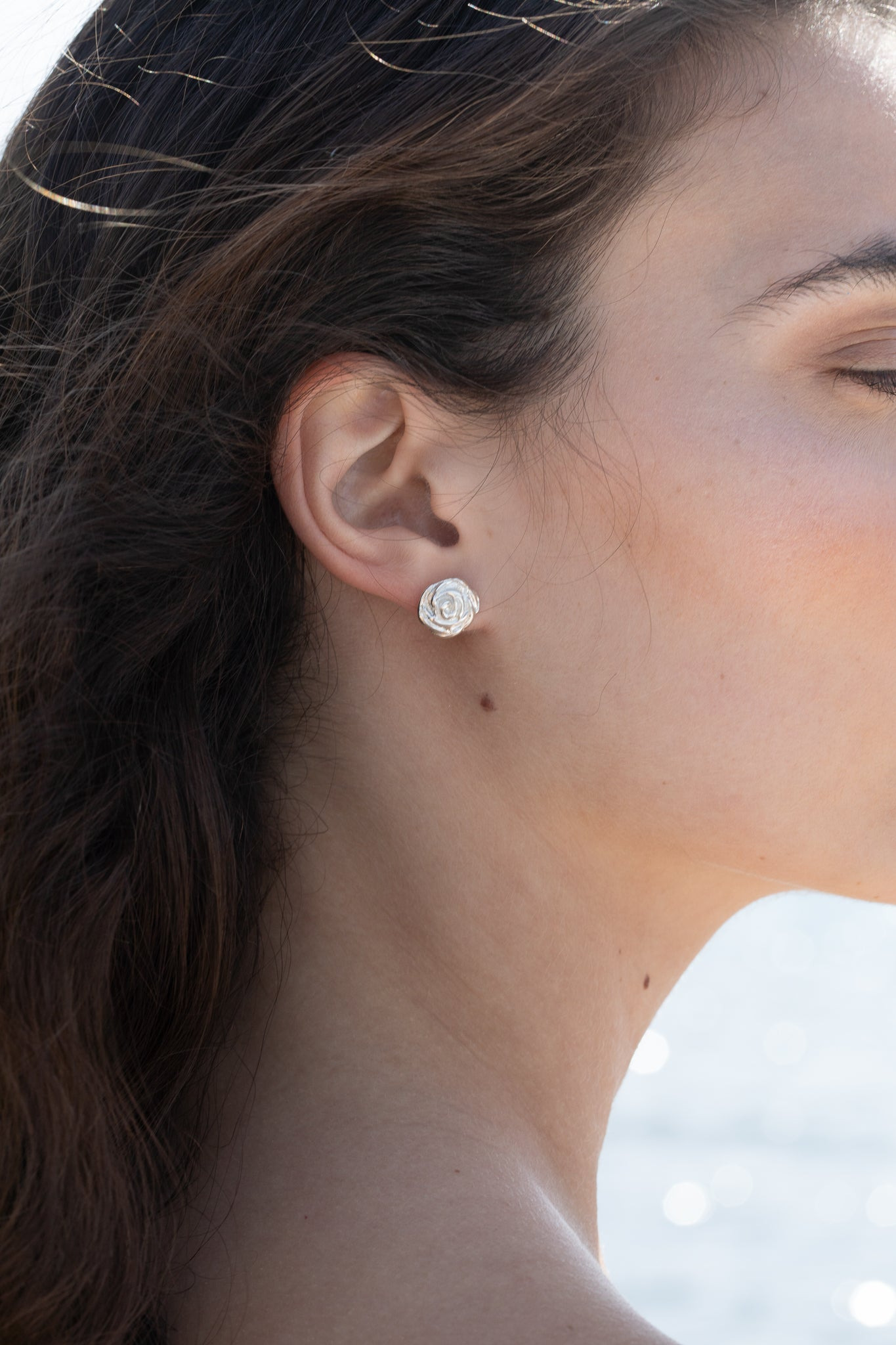 Tiny Rose Earrings in Sterling Silver - 2