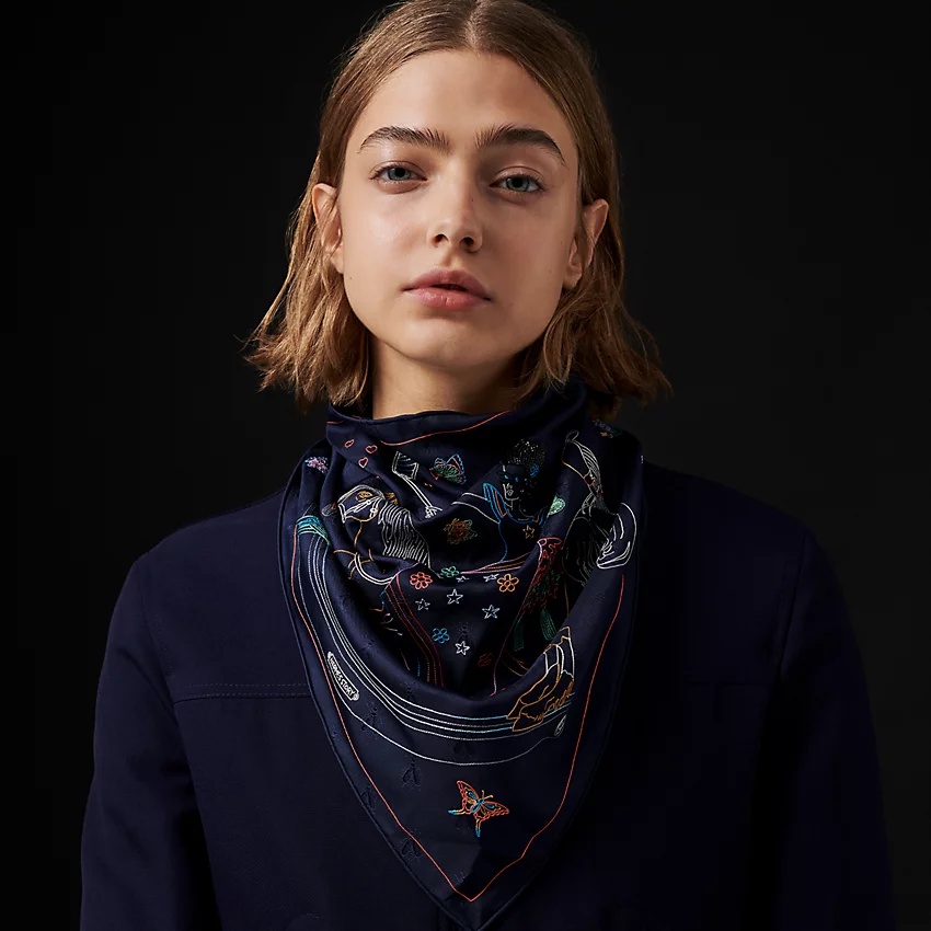 Hermes Story embroidered triangle scarf - 1