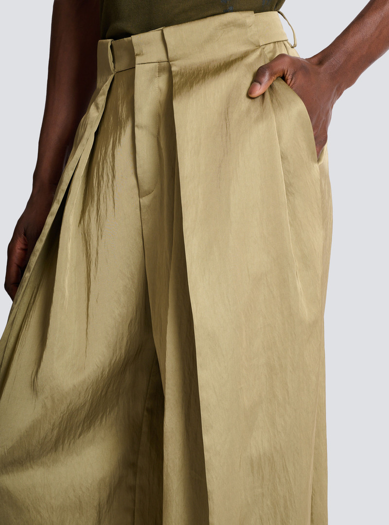 Satin-finish trousers with wide knife pleats 7