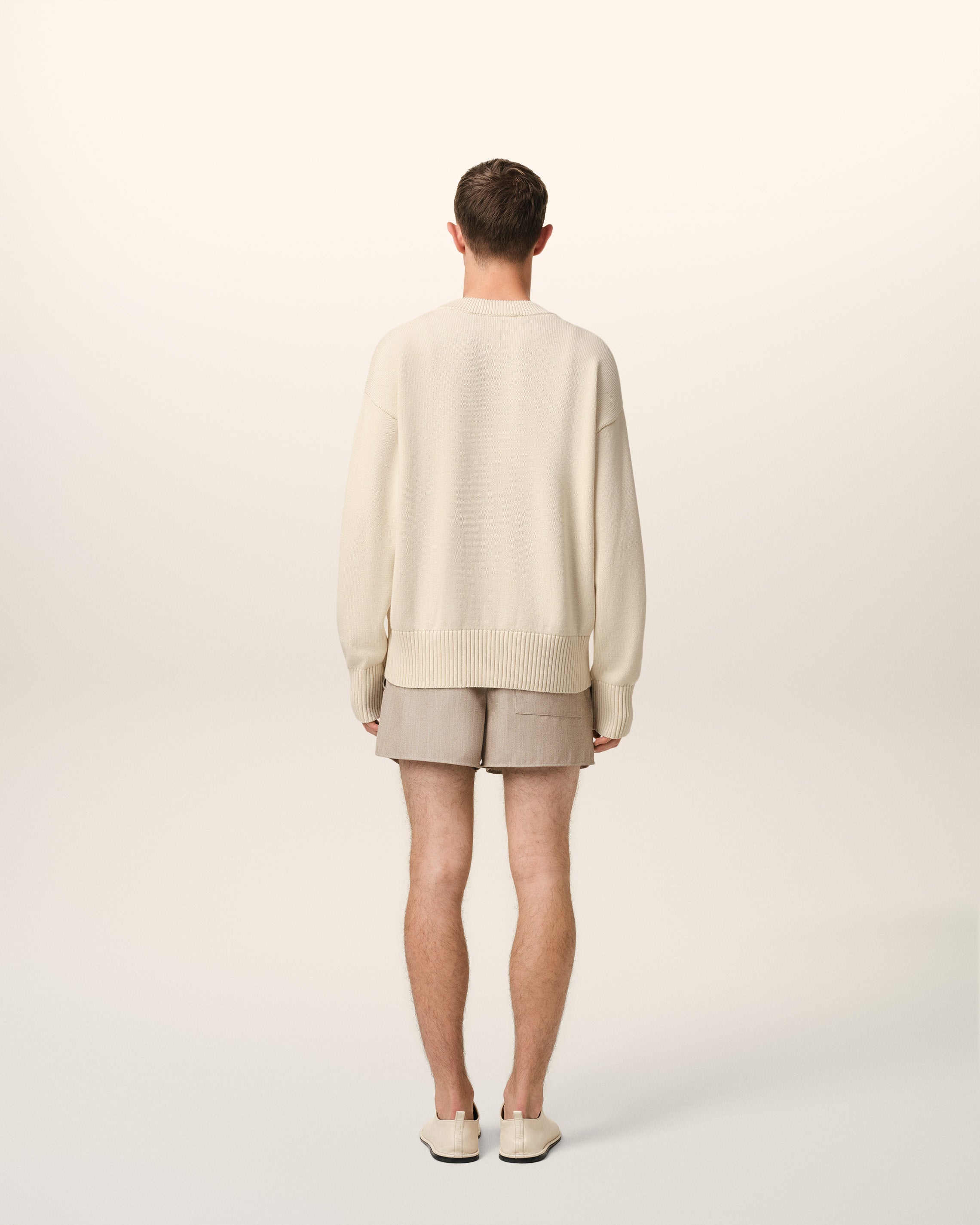 BEIGE COTTON WOOL AMI EMBROIDERED CARDIGAN - 5
