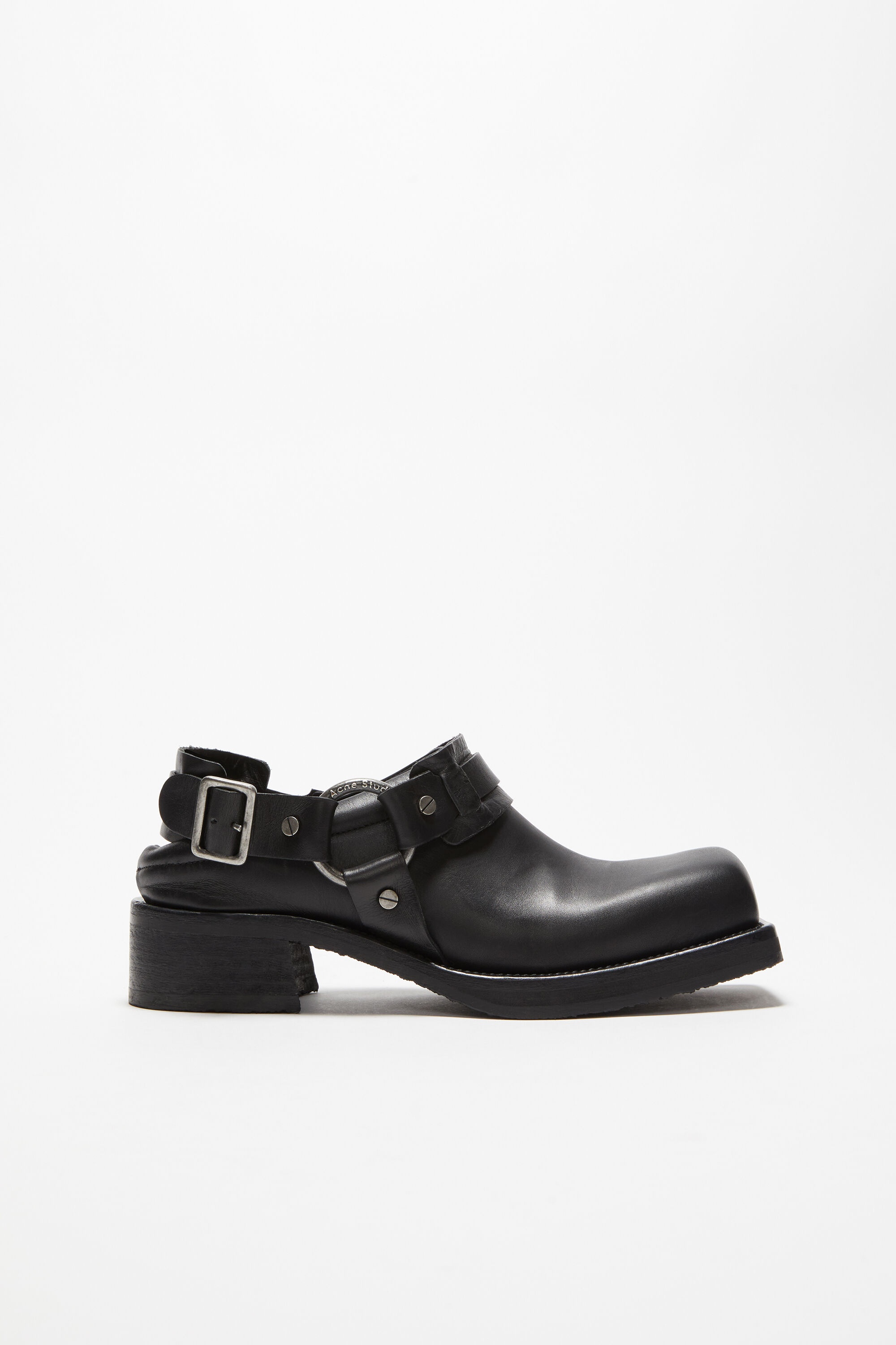 柔らかい【AcneStudios】Buckle ストラップ レザーミュール Acne Studios Leather buckle mule - Black | REVERSIBLE