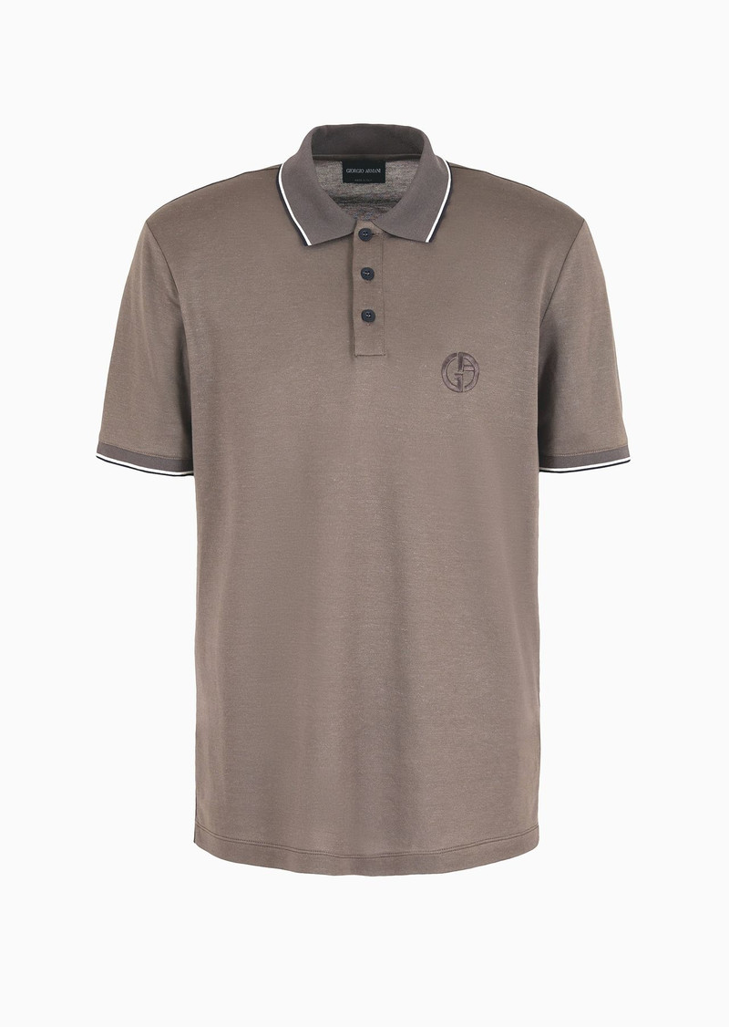 Short-sleeved polo shirt in silk, linen and cotton jersey 1