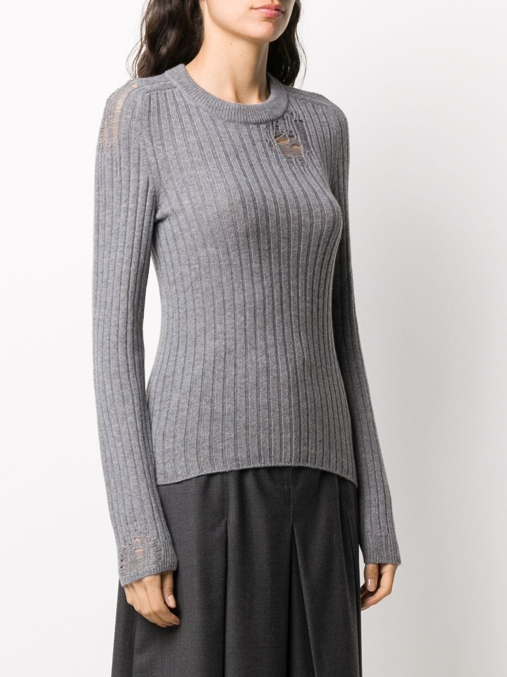 distressed-effect ribbed-knit jumper - 3