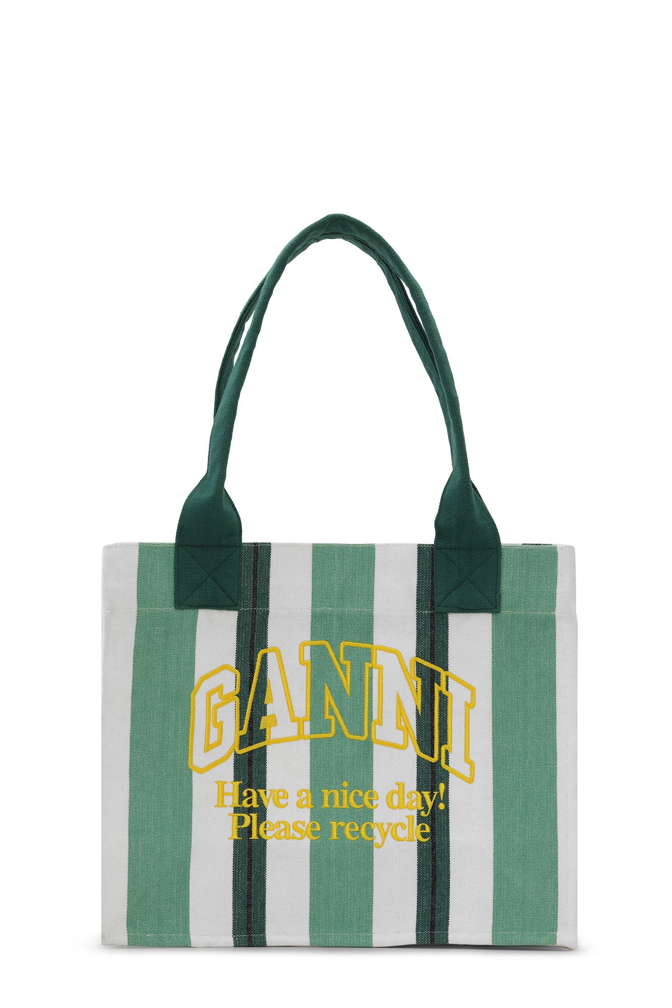 GREEN LARGE STRIPED CANVAS TOTE BAG - 1