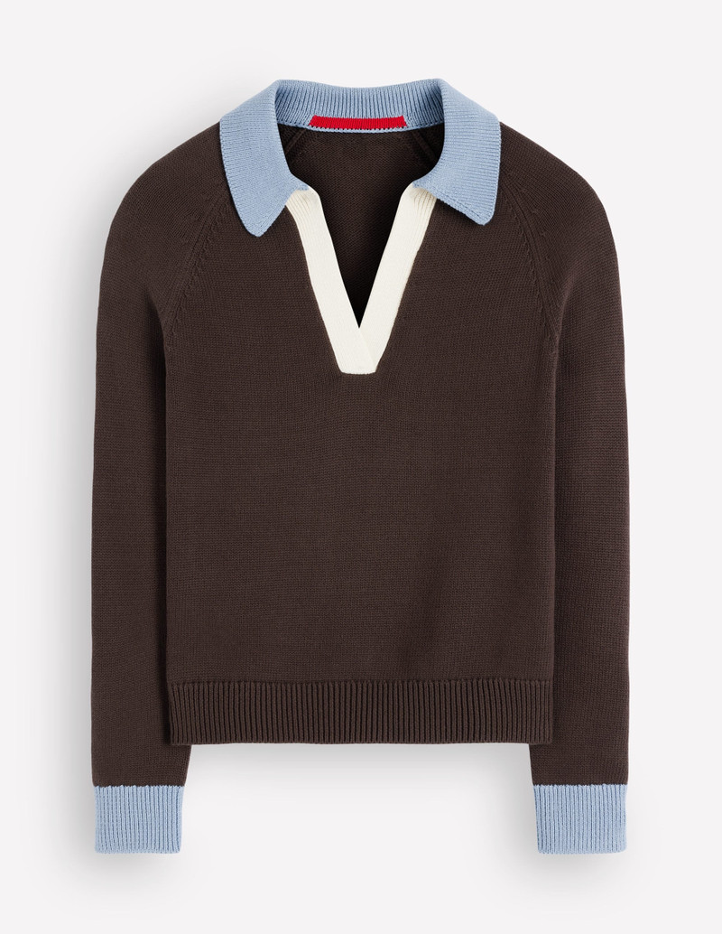 Lucy Cotton Henley Sweater-Bitter Chocolate - 1