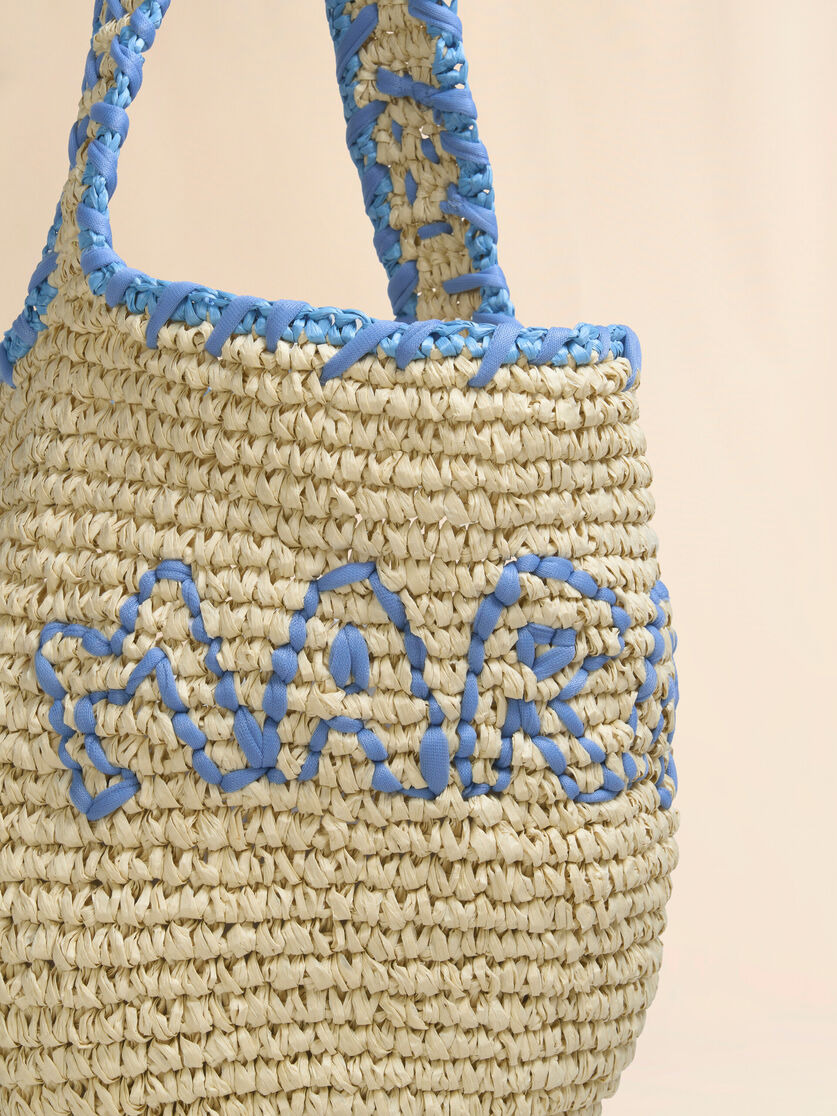 NATURAL RAFFIA AND BLUE NASSA SMALL HOBO BAG - 5
