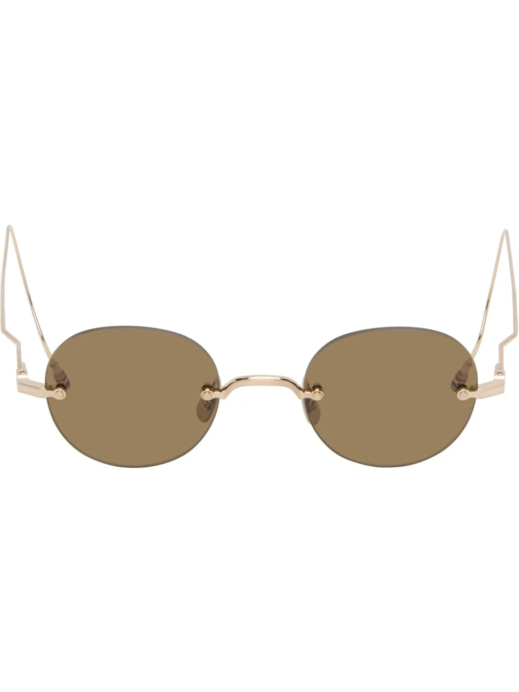 Gold Titanium Rimless Round Sunglasses - 1
