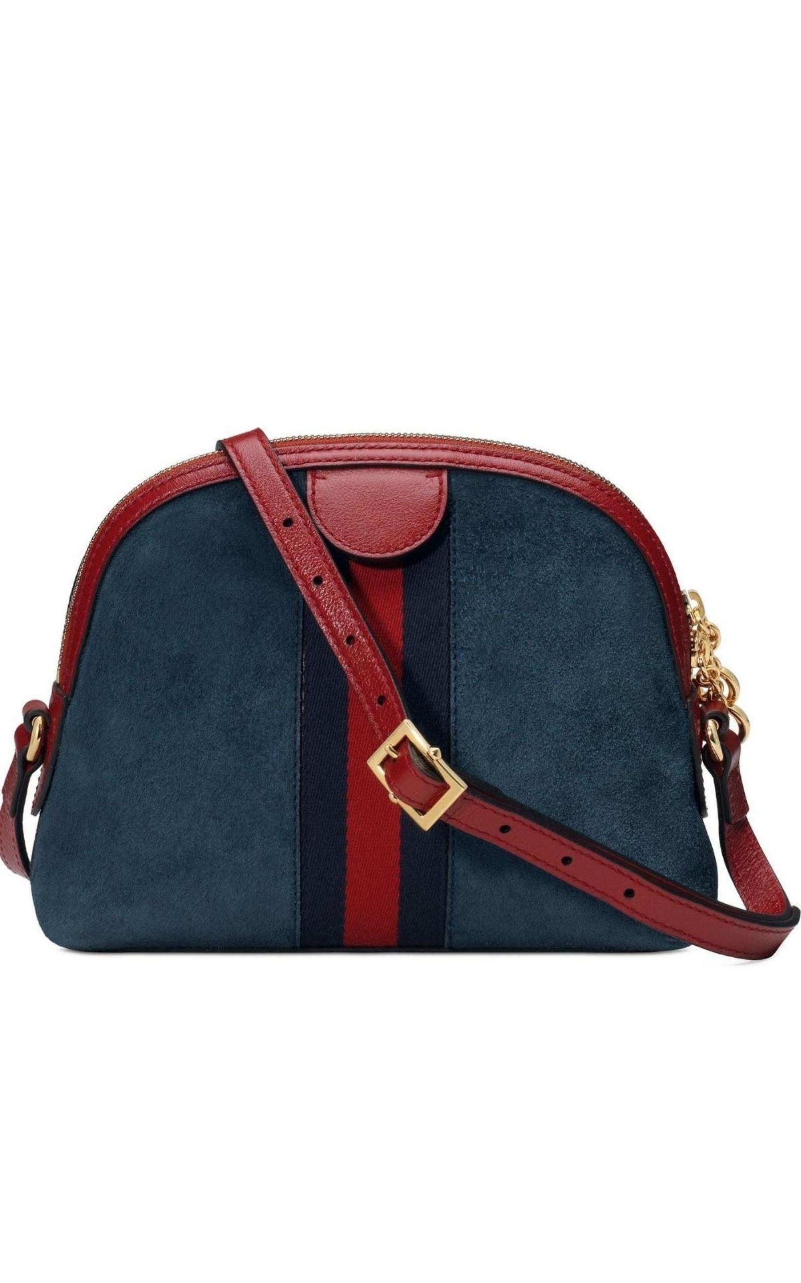Navy Leather Suede Ophidia Shoulder Bag - 4