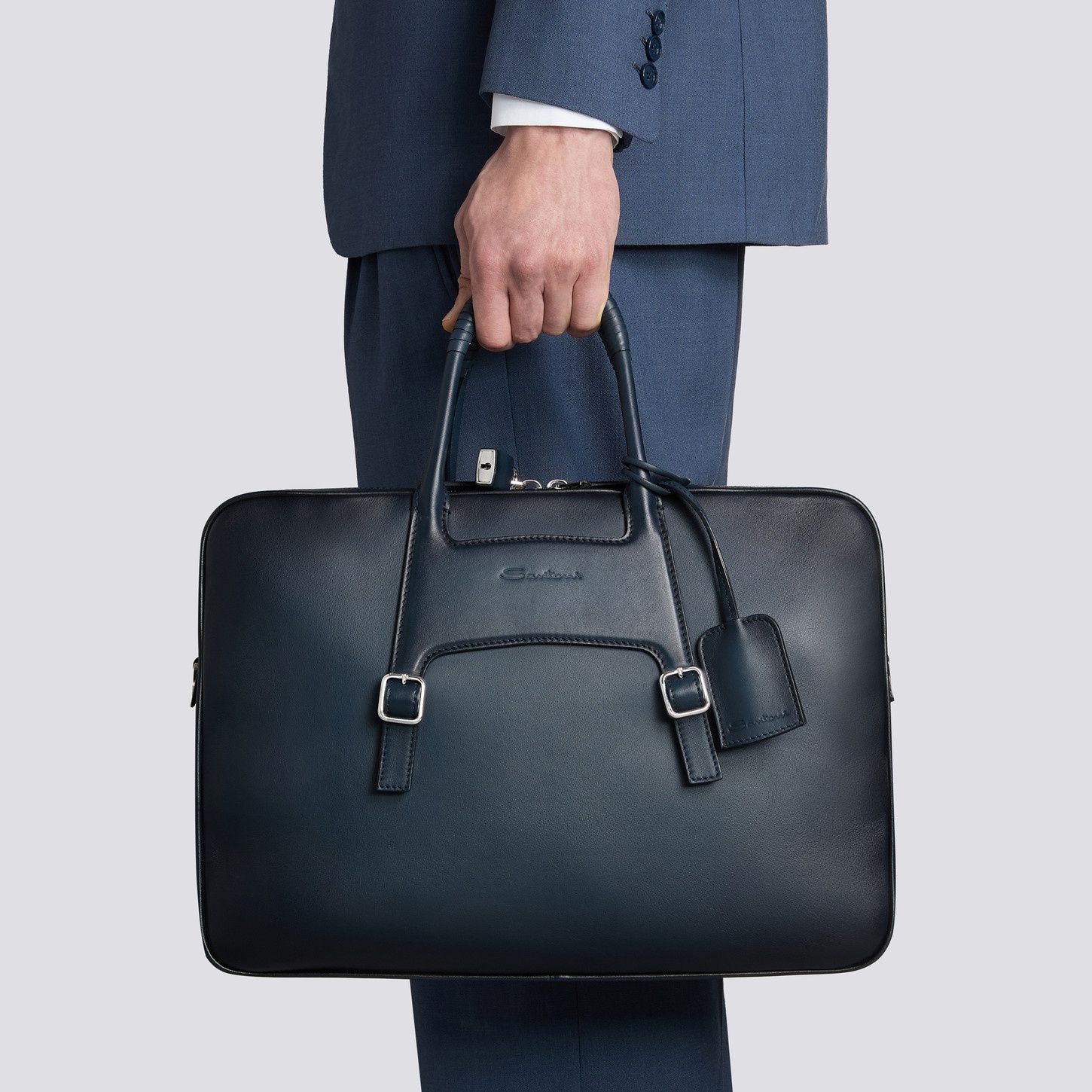 Blue leather laptop bag - 2