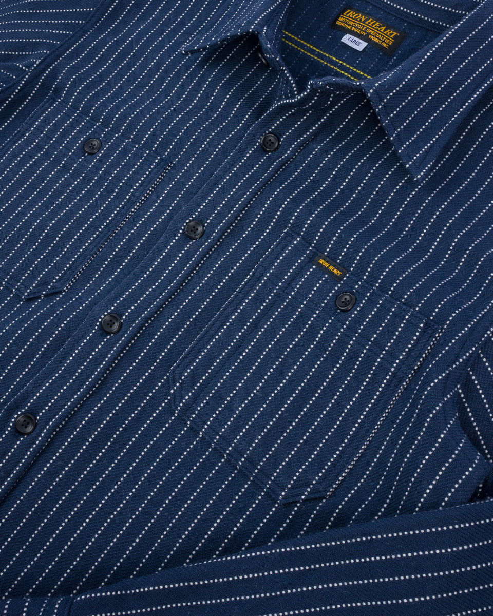 IHSH-402-NAV 12oz Ultra Heavy Flannel Chalk Stripe Work Shirt - Navy - 5