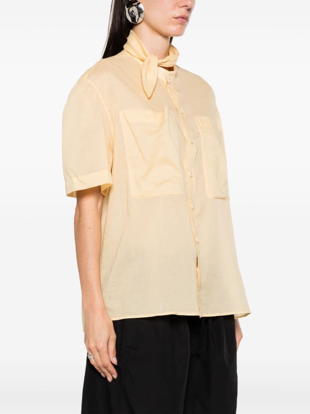 attached-scarf cotton shirt - 3