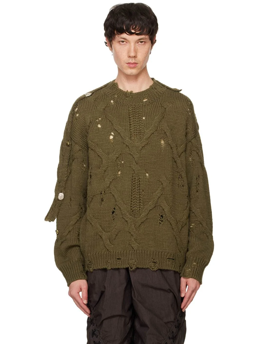 Khaki Fisherman Button Sweater - 1