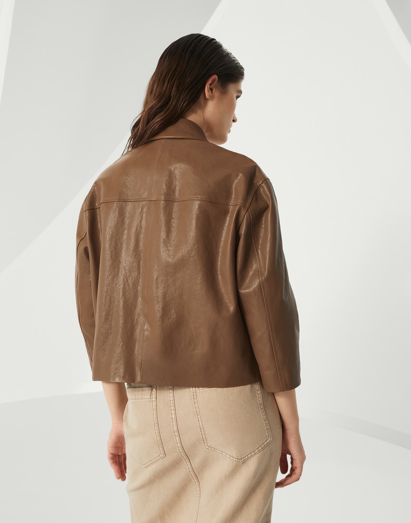Brunello Cucinelli BROWN LEATHER JACKET | palazzobelli
