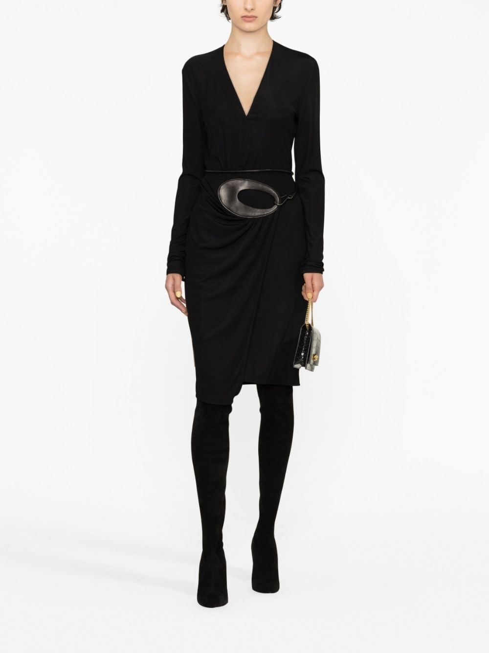 belted-waist V-neck dress - 2