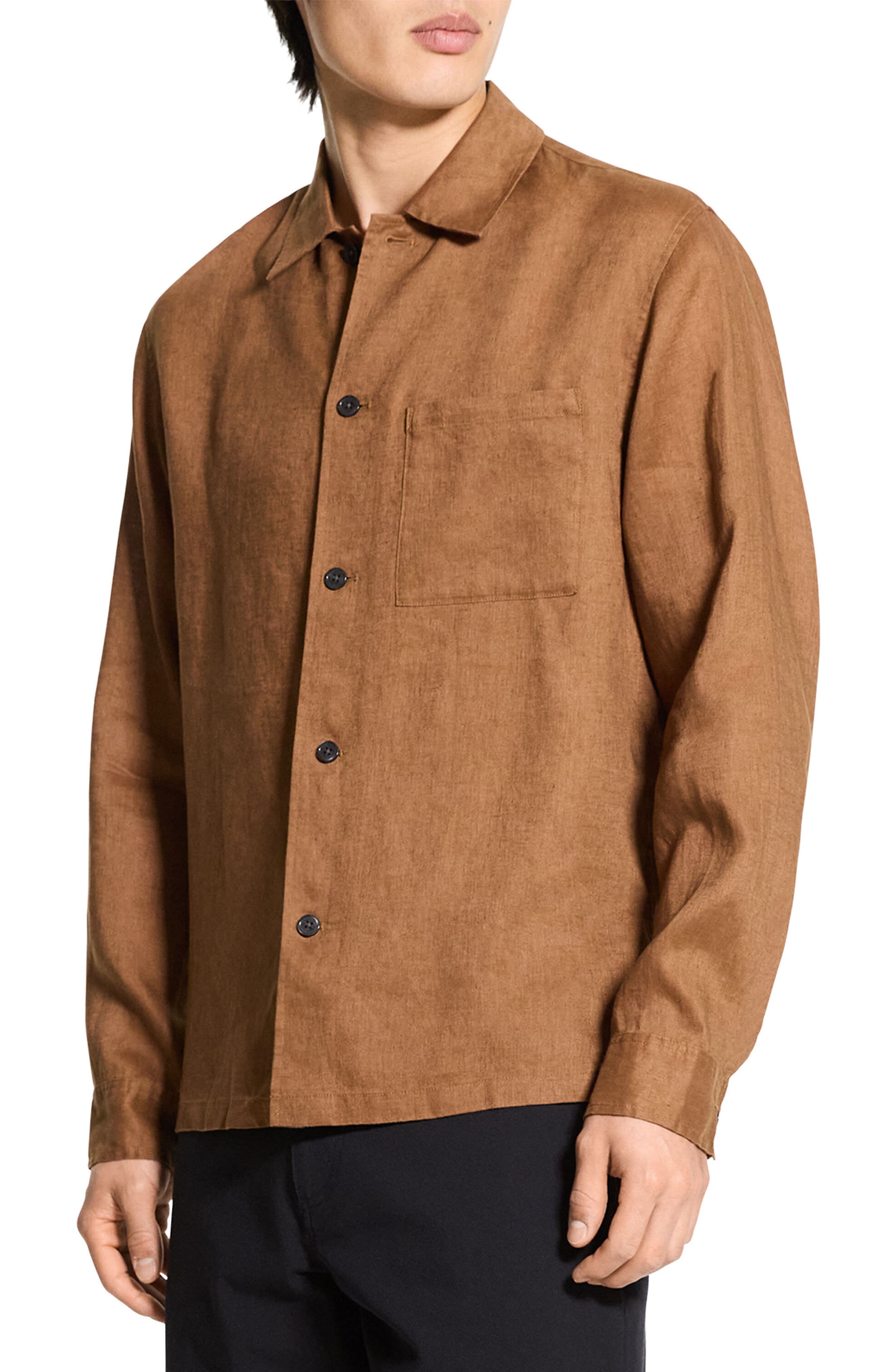 Theory Irving Boxy Linen Button-Up Shirt in Deep Tobacco at Nordstrom - 3