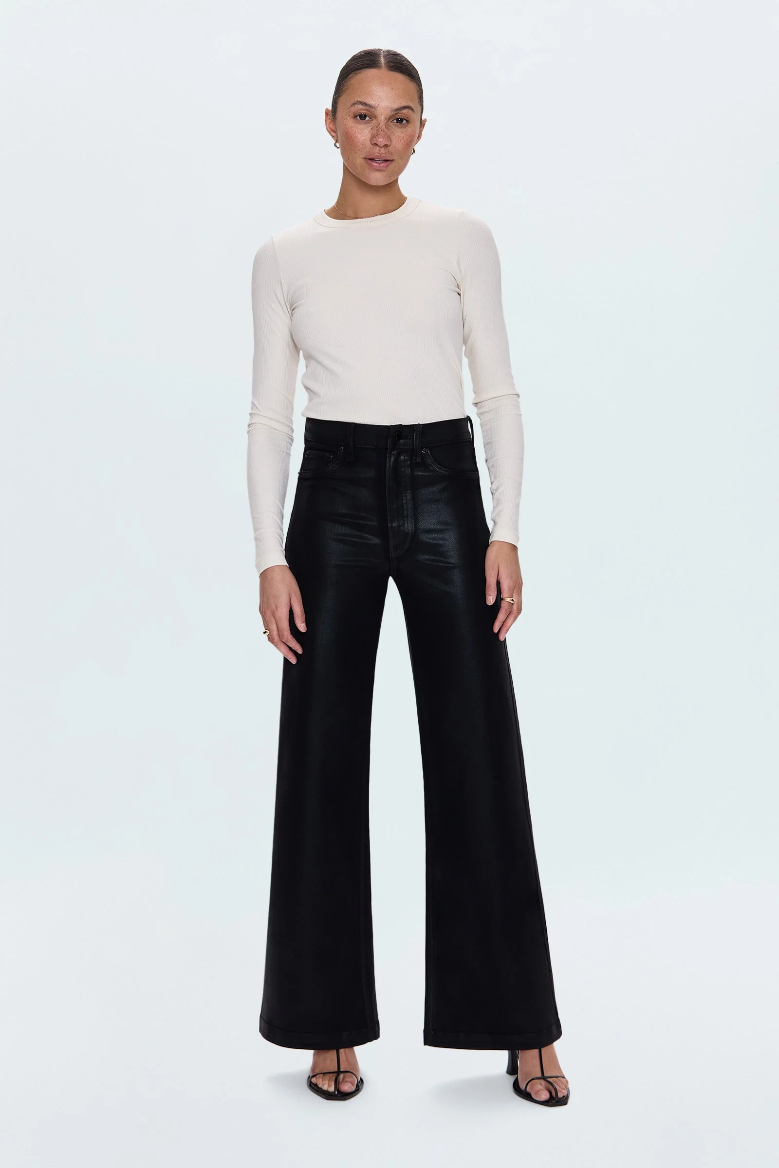 LANA HIGH RISE ULTRA WIDE JEAN - COATED NOIR - 1