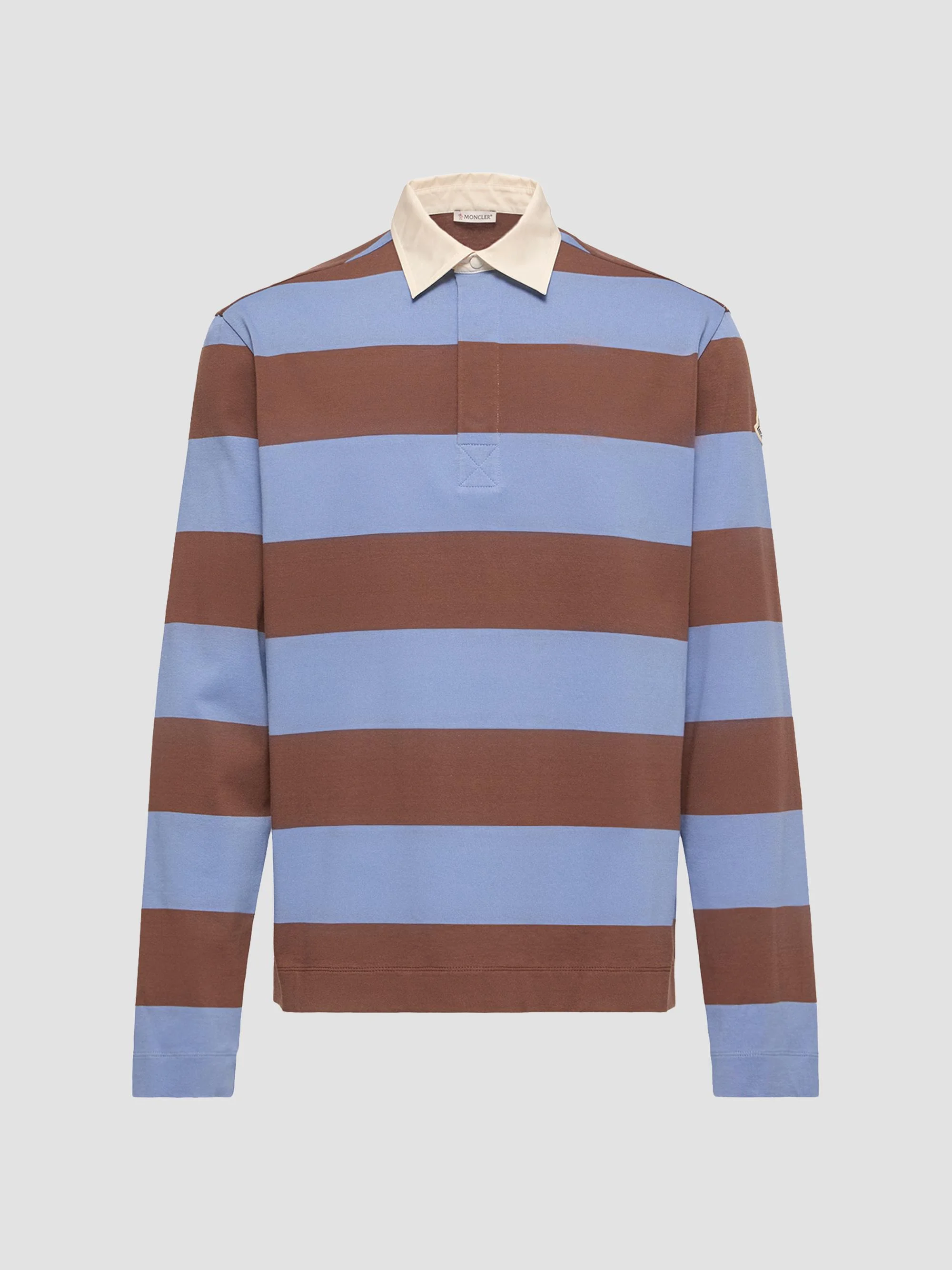 Men's Polo Shirt in Striped Cotton - Light Blue Brown - 1