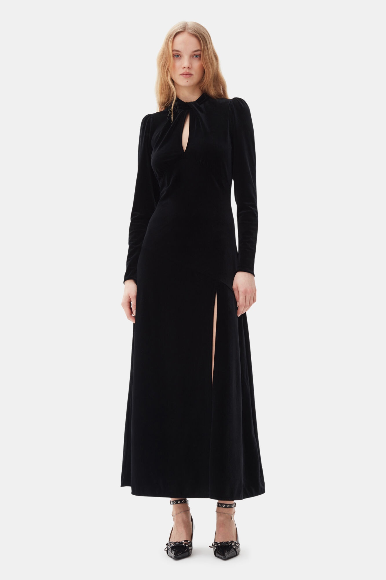 BLACK VELVET LONG DRESS - 2