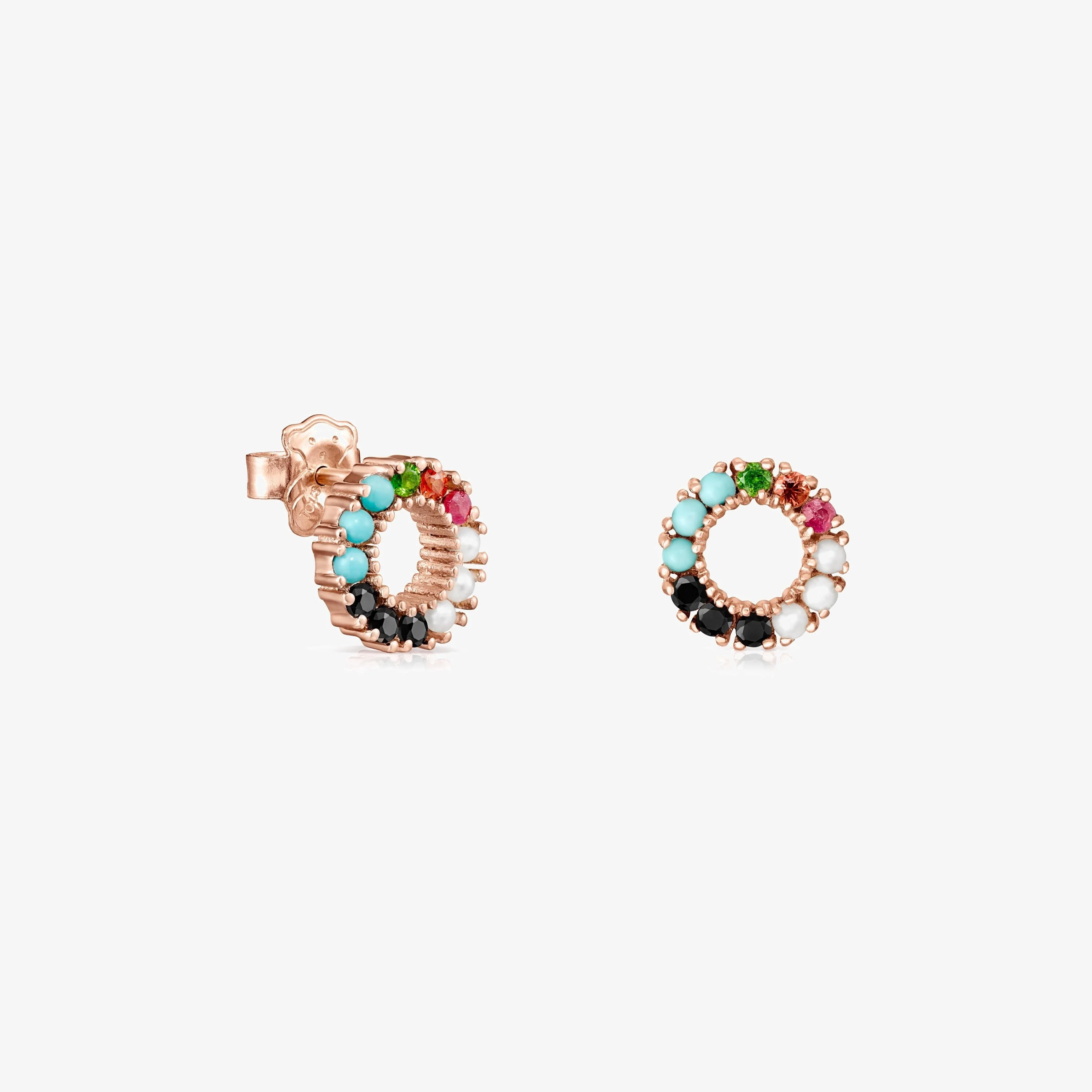 Straight small disc Earrings in Rose 18K gold vermeil with Gemstones - 1