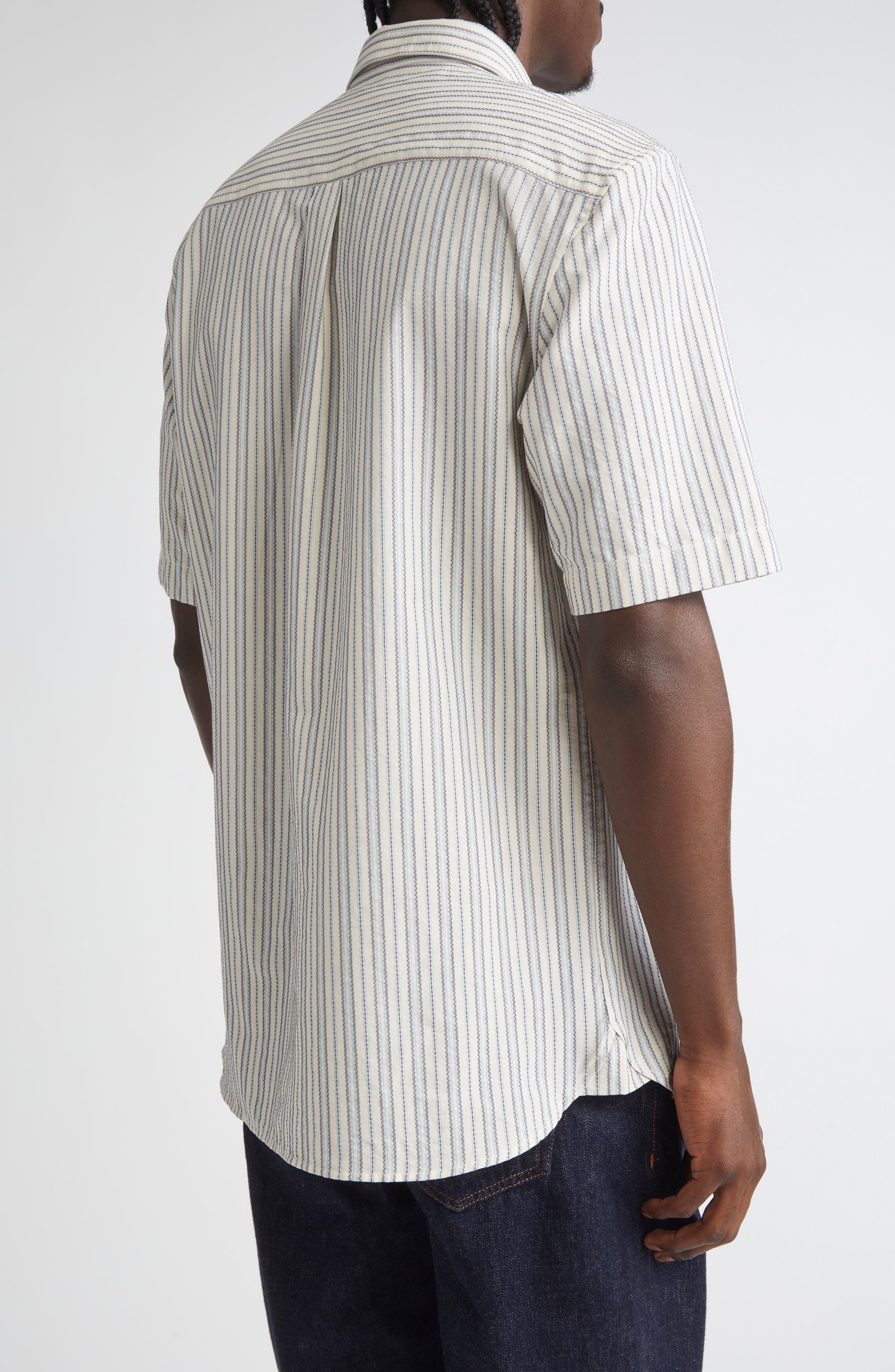 Sunspel Stripe Short Sleeve Button-Up Shirt in Soft Denim Multi Stripe at Nordstrom - 2
