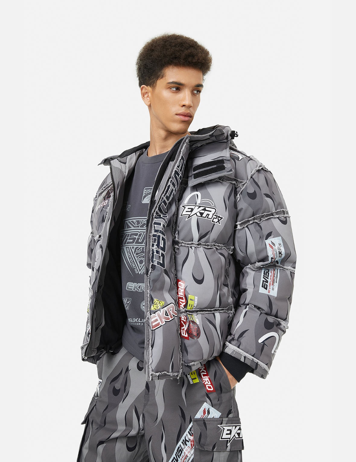 Tear-Away Racing Camouflage Oversized Down Jacket - 5