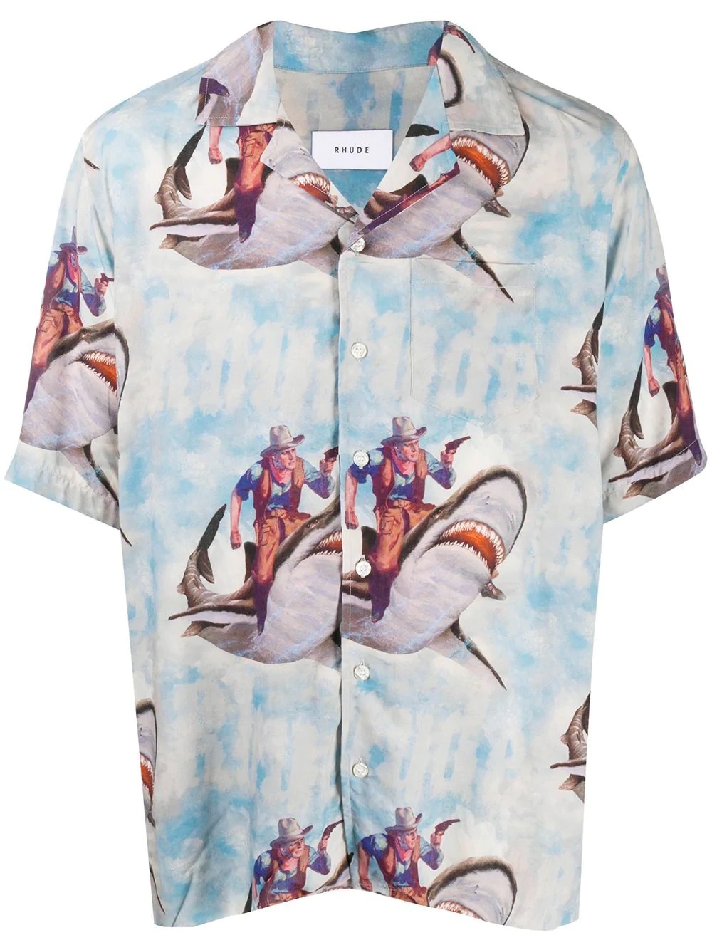 shark-print bowling shirt - 1