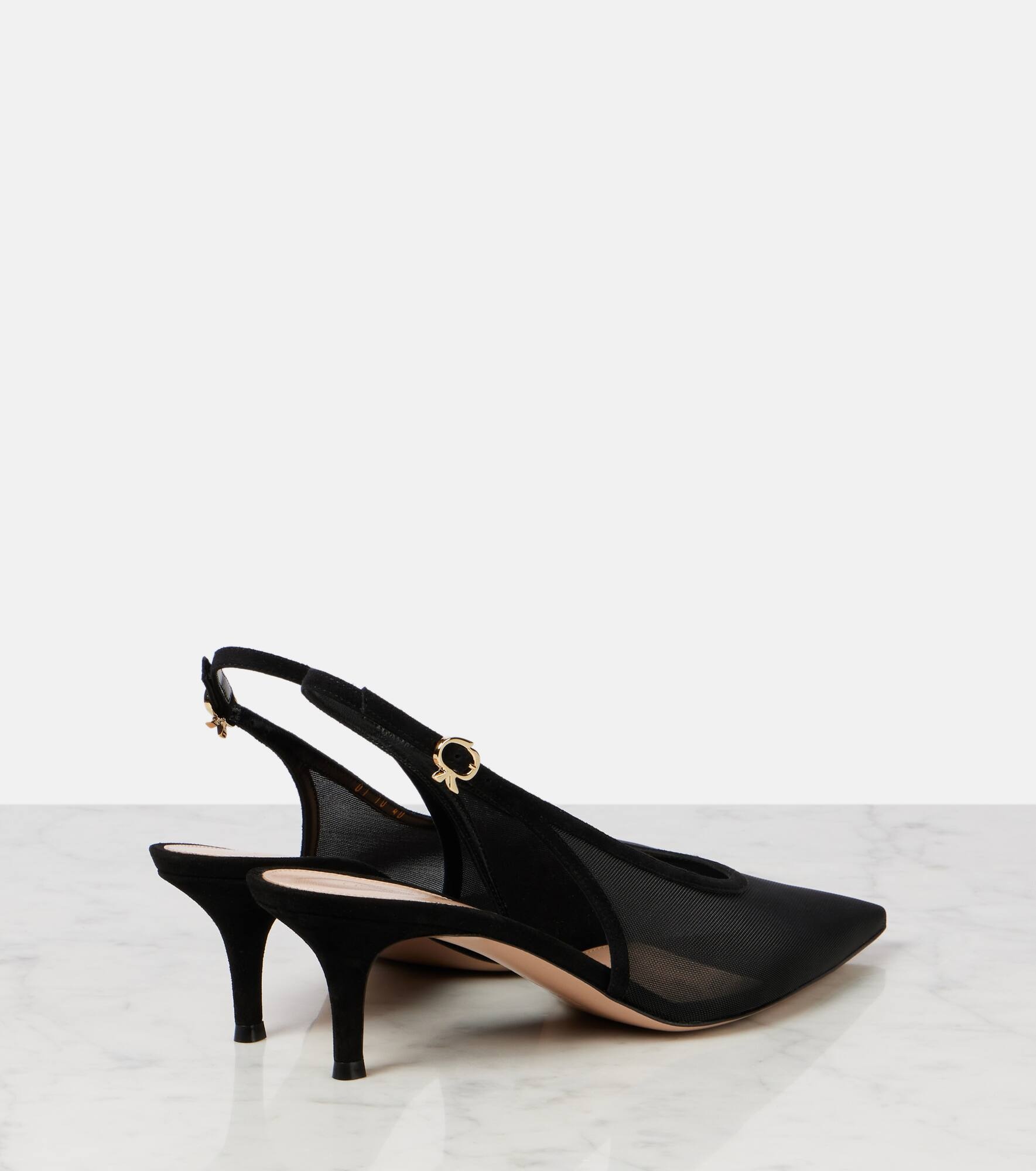 55 leather-trimmed organza slingback pumps - 2