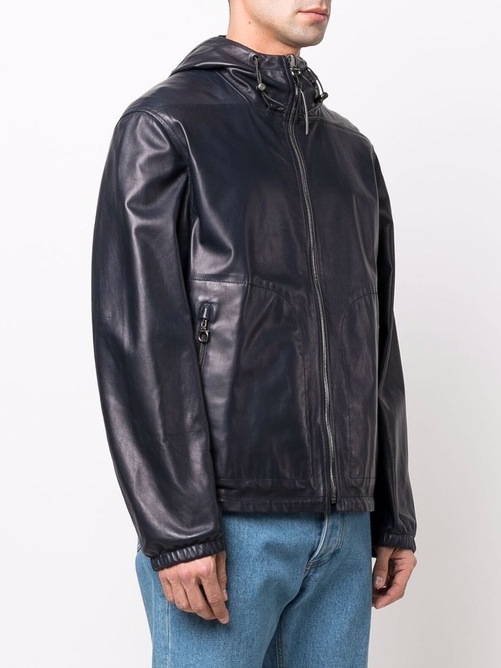 hooded leather jacket - 3