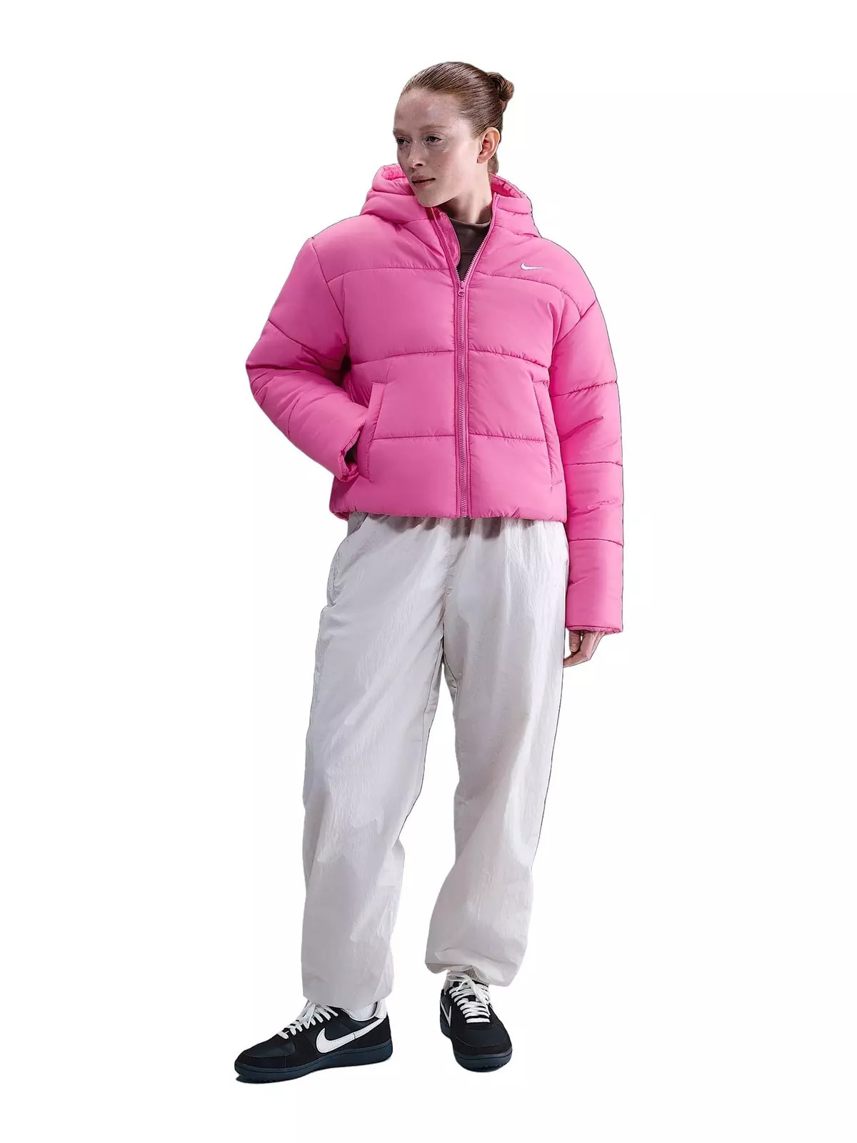 Women's Sportswear Classic Puffer Therma-FIT Loose Hooded Jacket -Pink/White - 4