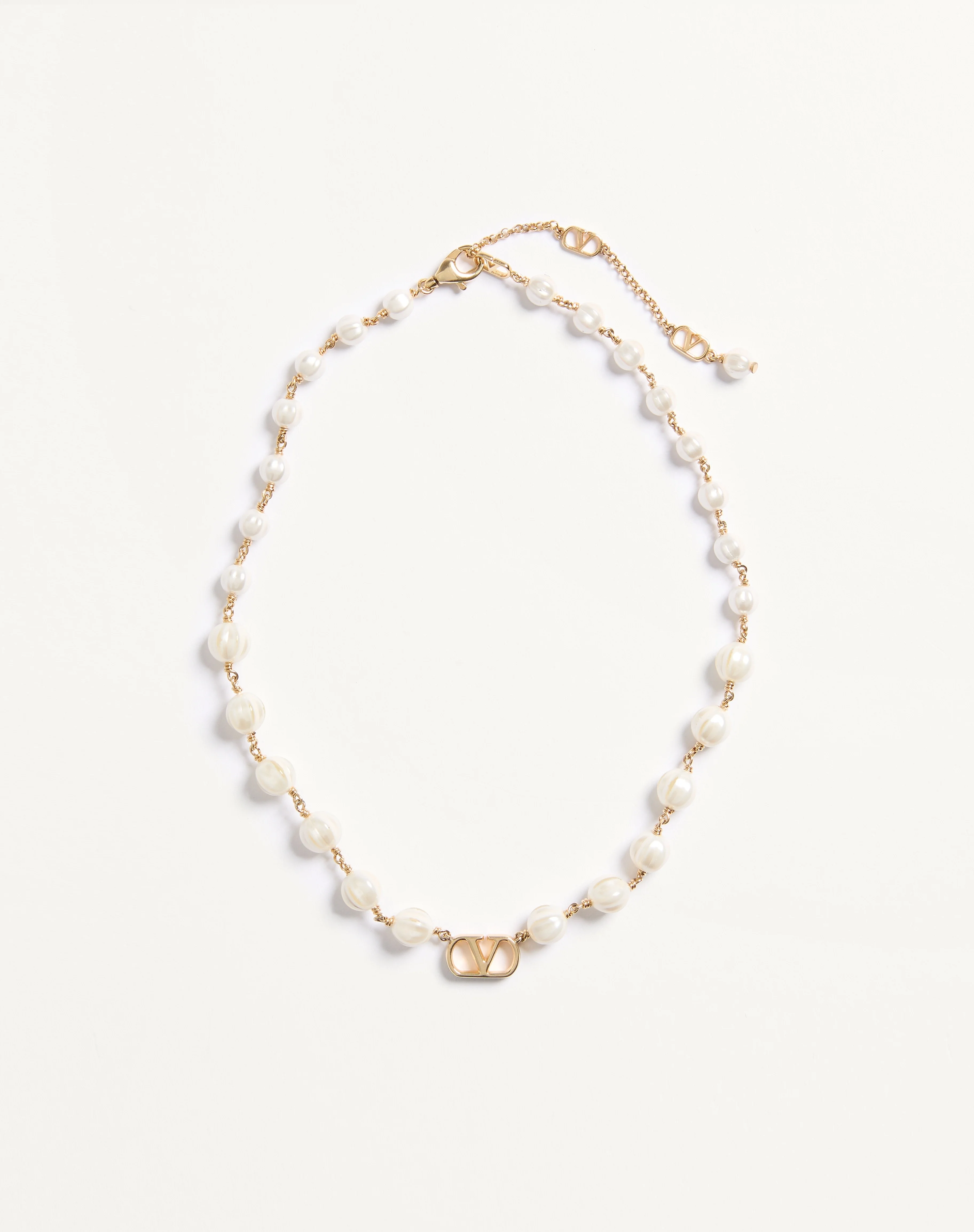 VLOGO SIGNATURE NECKLACE IN METAL AND GLASS BEADS - 1