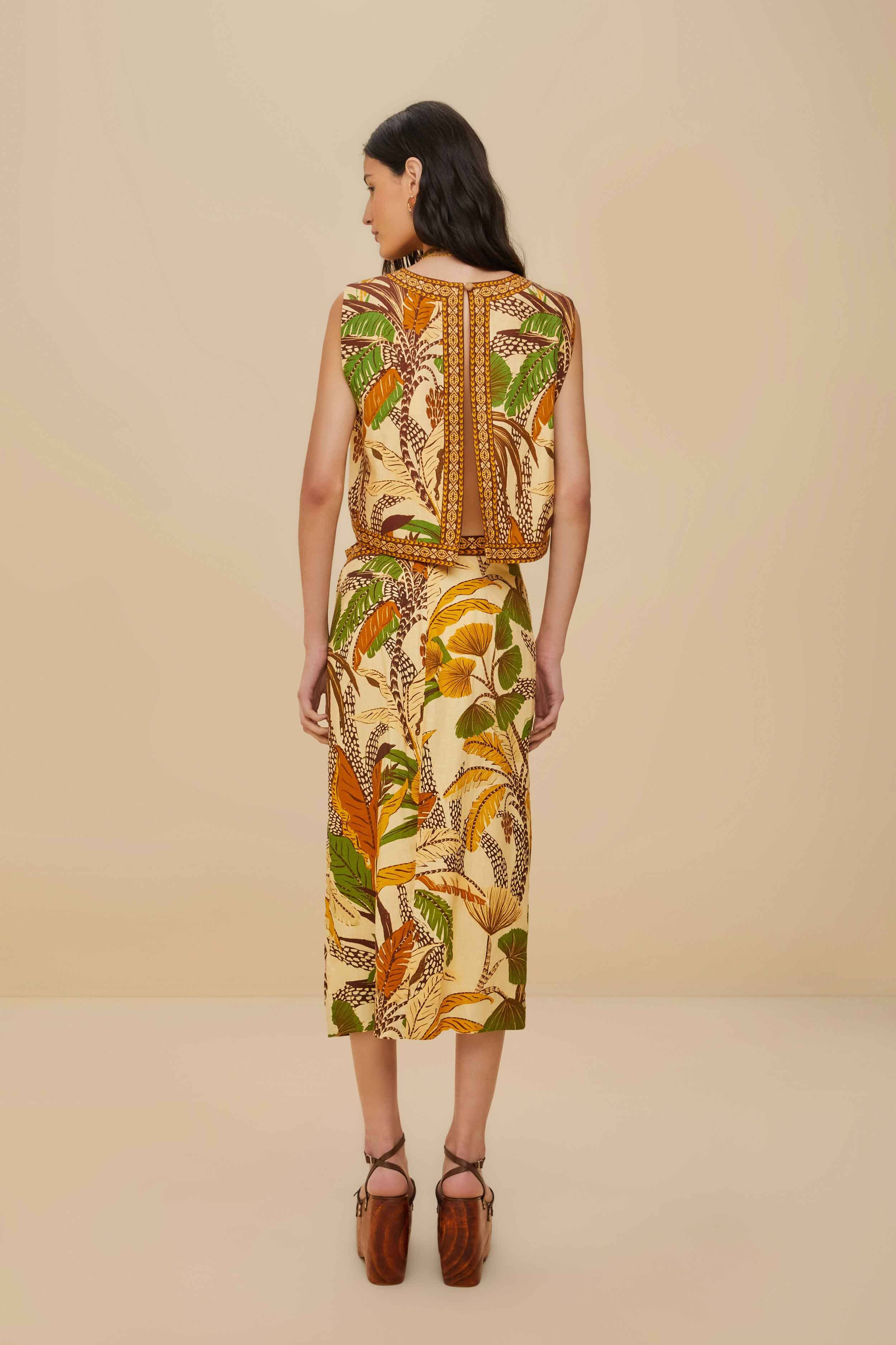 Sand Foliage Sketch Lenzing™ Ecovero™ Euroflax™ Midi Skirt - 3