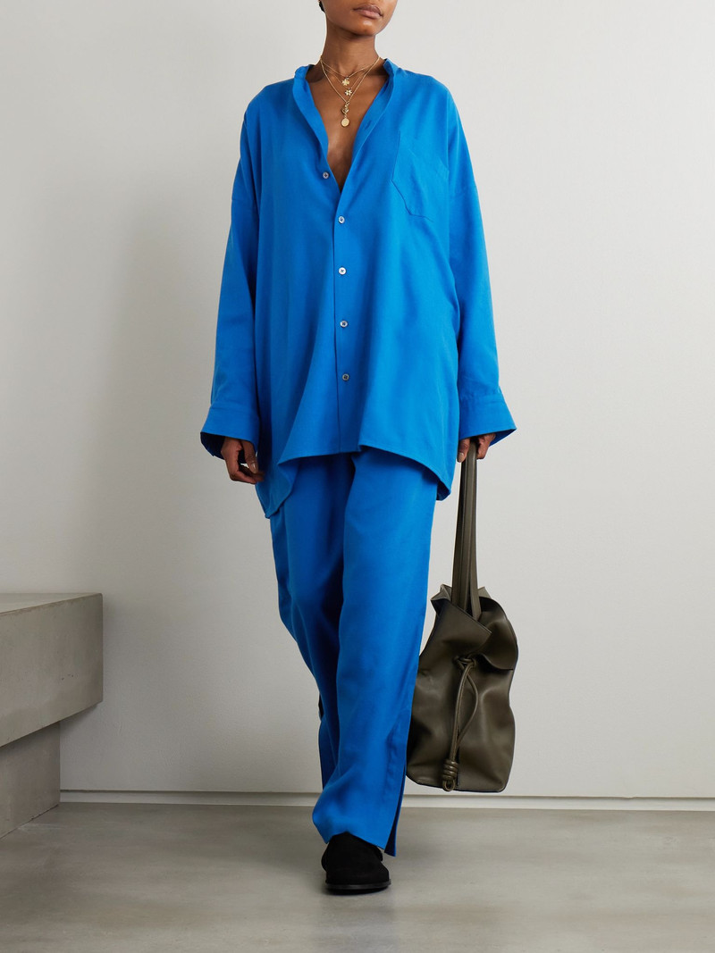 MARRAKSHI LIFE Palazzo cotton-blend wide-leg pants Blue outlook