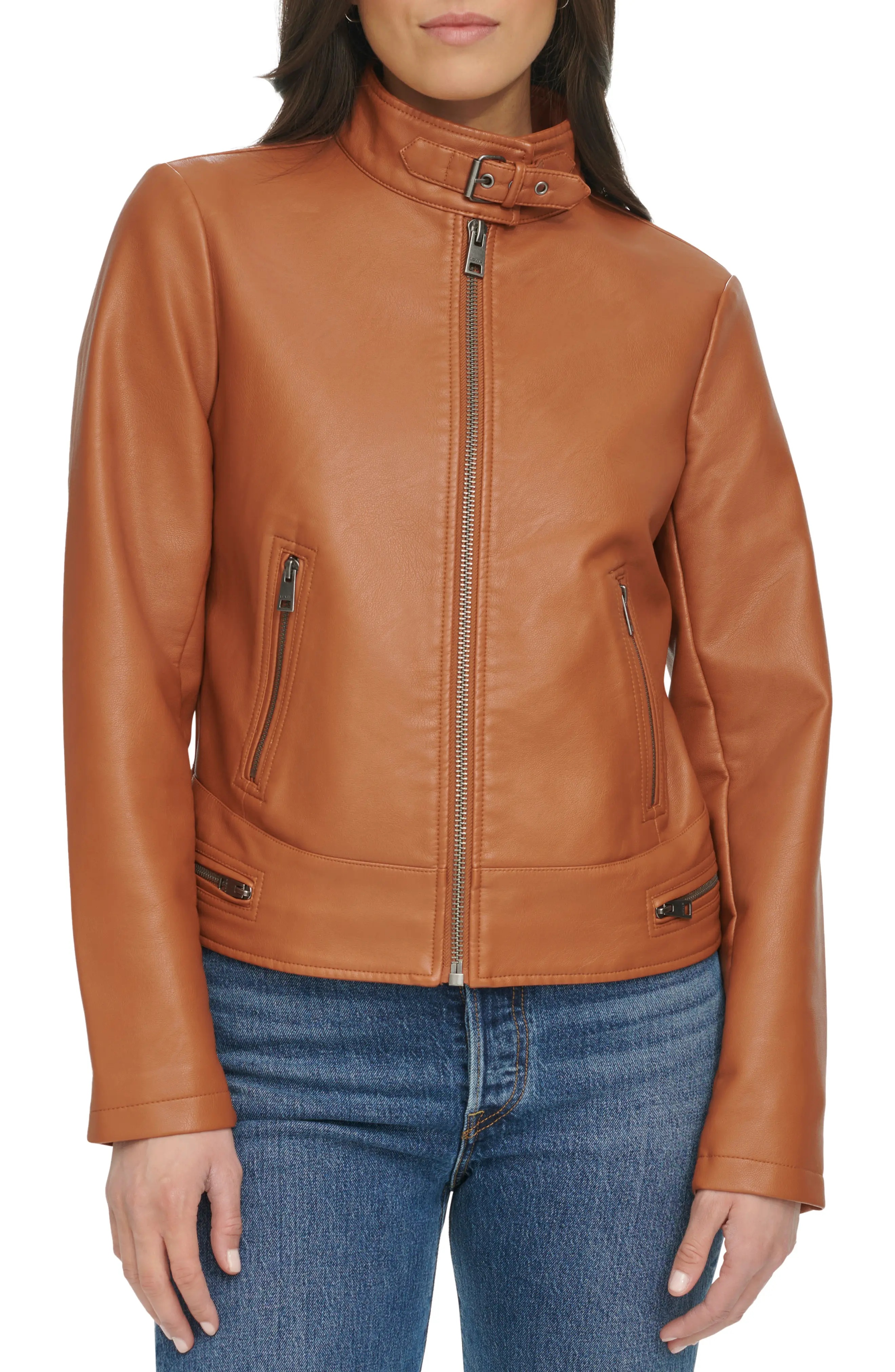 Women's Faux Leather Racer Jacket - 1