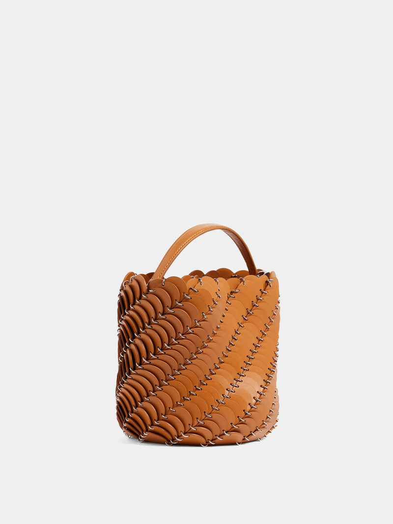 rabanne MEDIUM COGNAC BUCKET PACO BAG IN LEATHER outlook