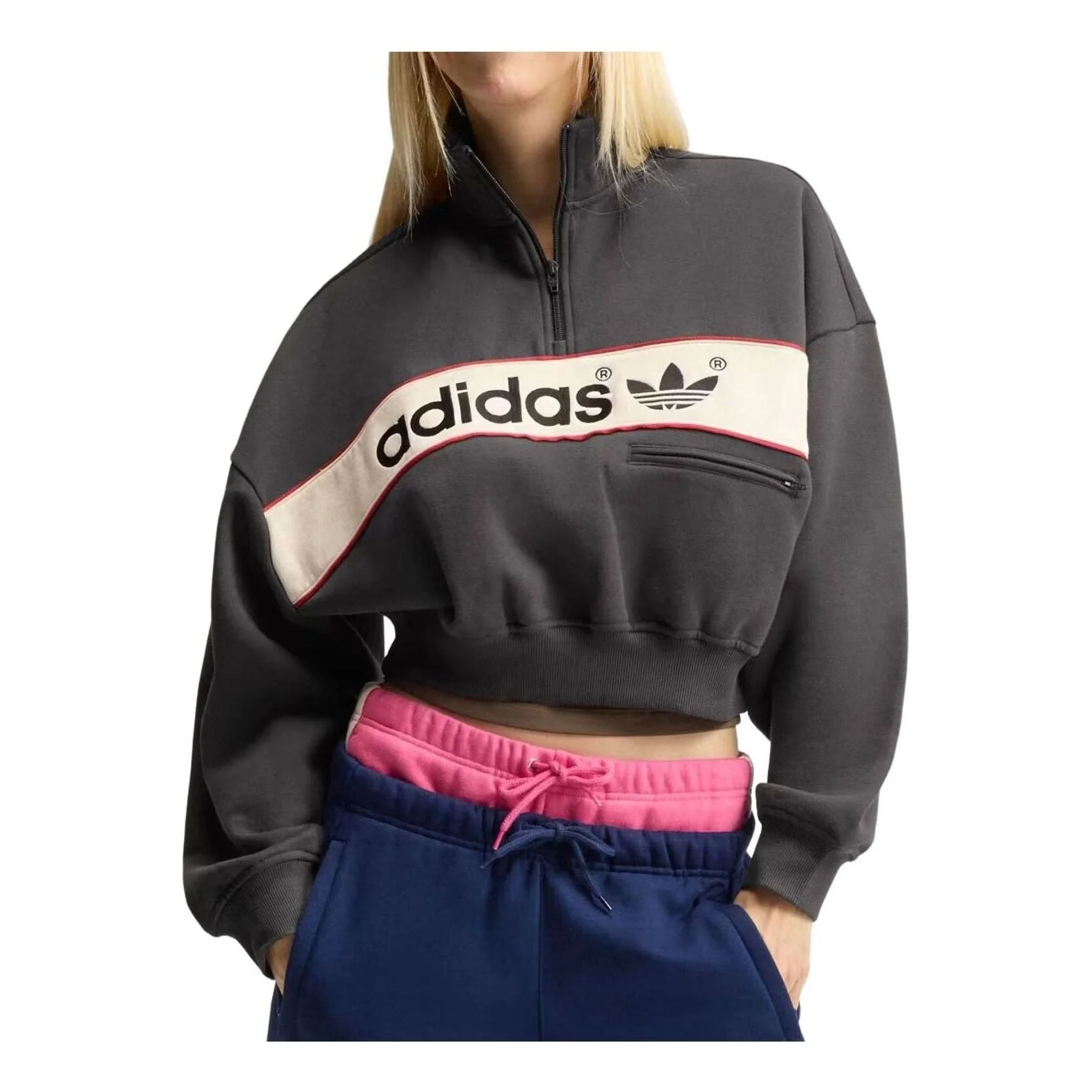 (WMNS) adidas adiSignature NY Quarter Zip Sweatshirt Asia Sizing 'Utility Black' LD1668 - 1