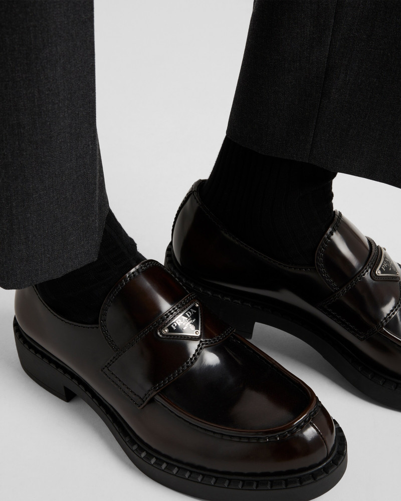 Prada Chocolate brushed leather loafers outlook
