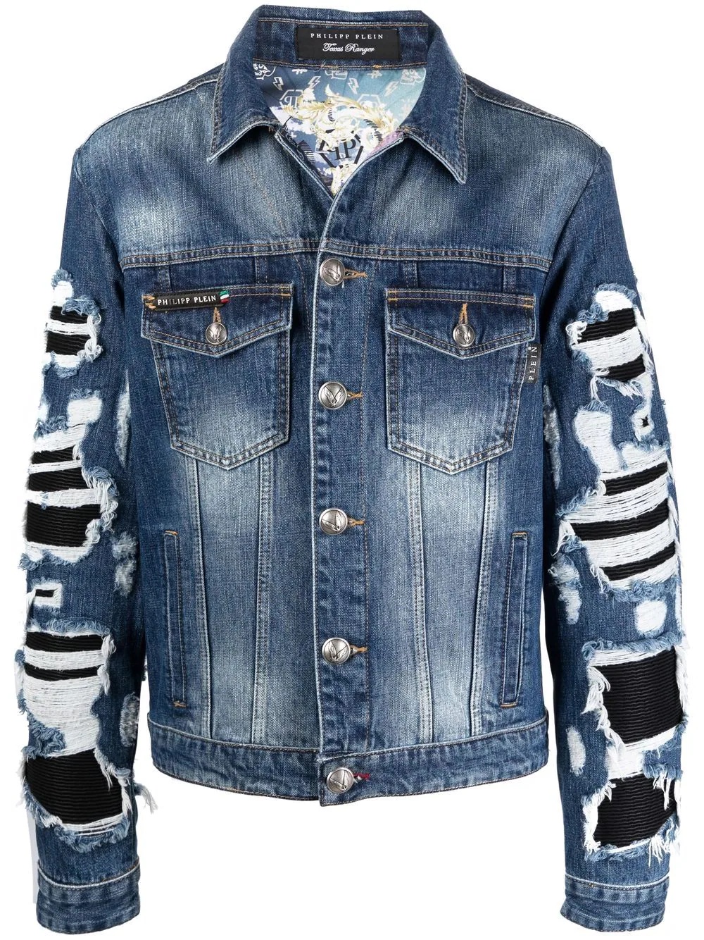 baroque-print denim jacket - 1