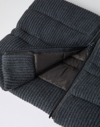 Brunello Cucinelli Cashmere English rib knit neck warmer with down padding, zipper and shiny trim outlook