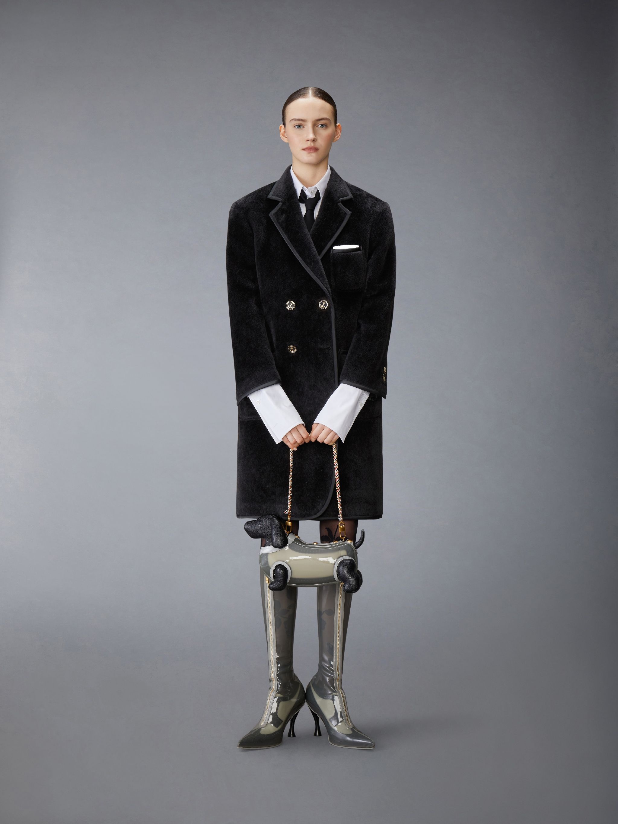 Brushed Alpaca Wool Satin Tipping Soft Shoulder Overcoat - 3