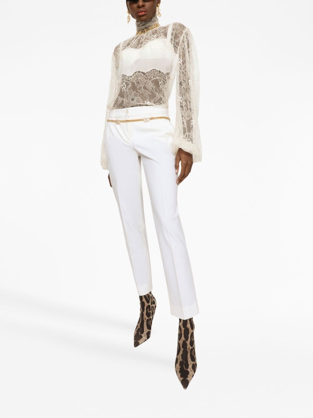 sheer-lace high-neck bouse - 2