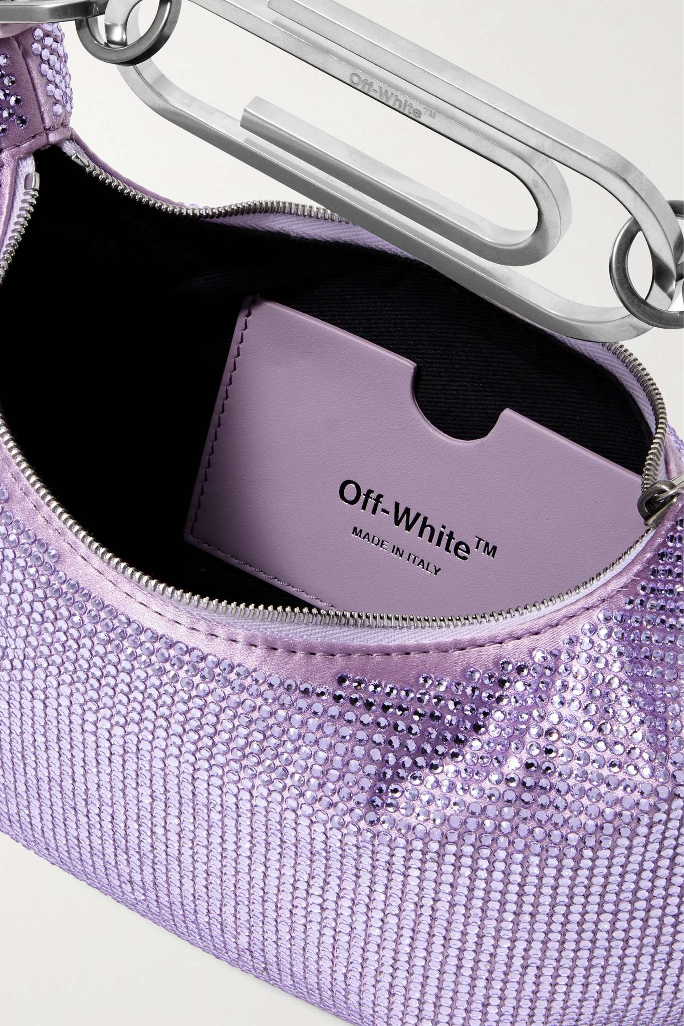 Paperclip mini crystal-embellished satin tote - 5