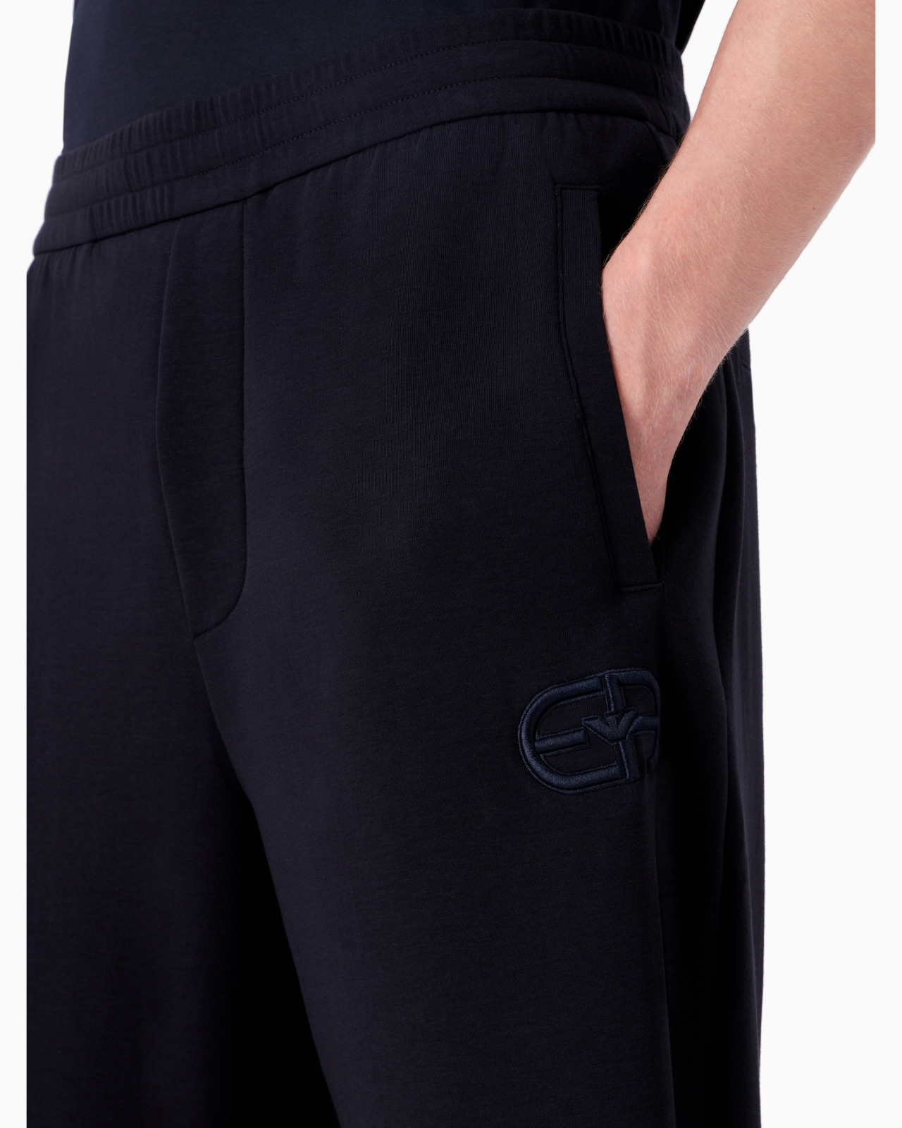 Double-jersey joggers with embossed embroidered EA logo - 6