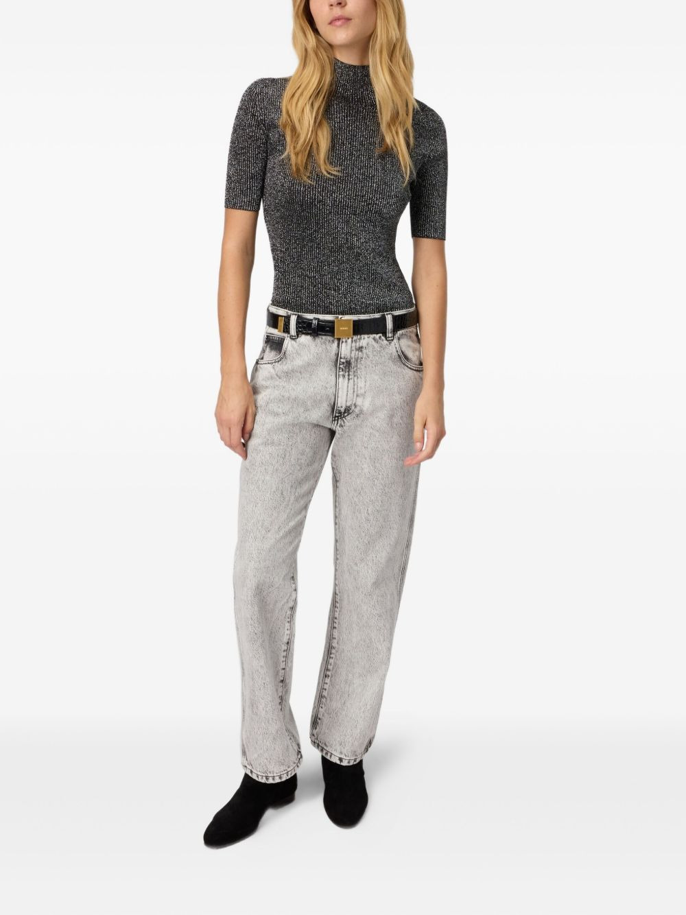 metallic-effect ribbed-knit top - 2