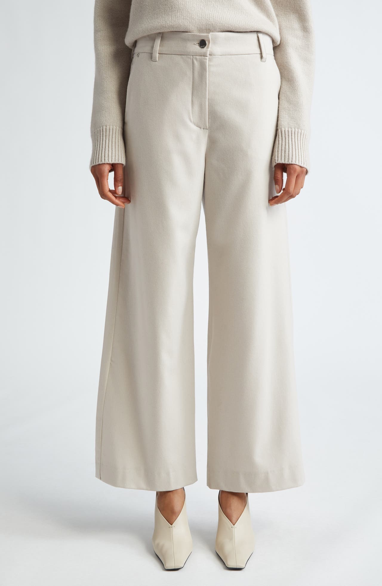 Max Mara Ermes Wide Leg Stretch Virgin Wool Trousers in Ecru at Nordstrom - 1