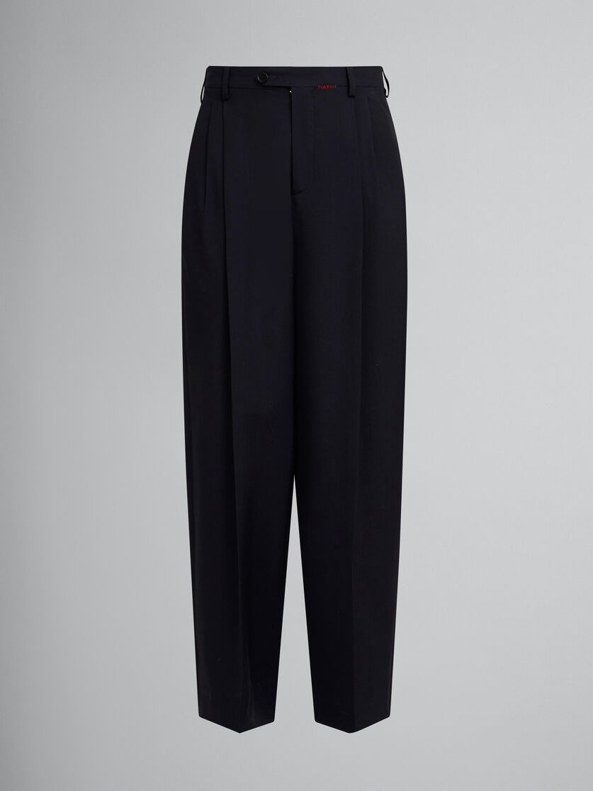 DEEP BLUE TROPICAL WOOL PLEATED TROUSERS - 1