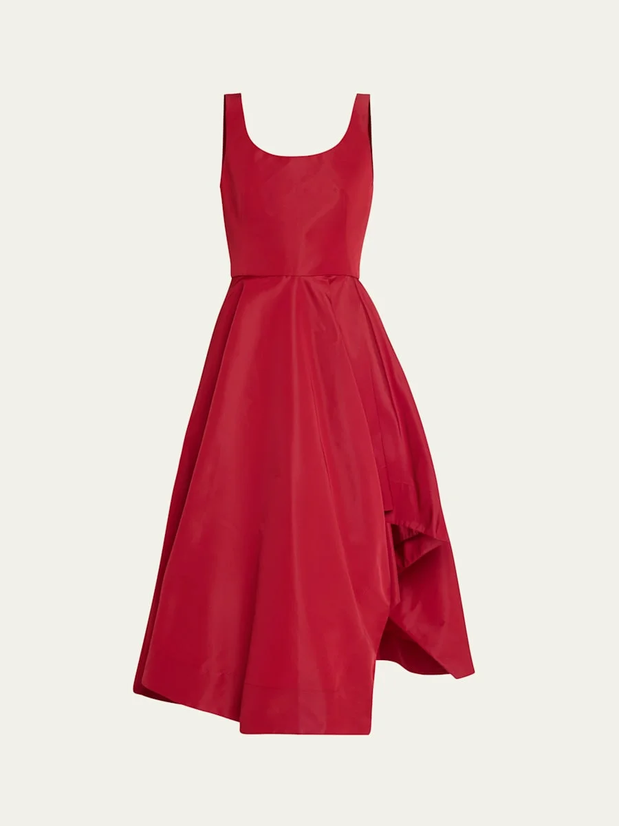 Scoop-Neck Asymmetric Midi Dress - 1