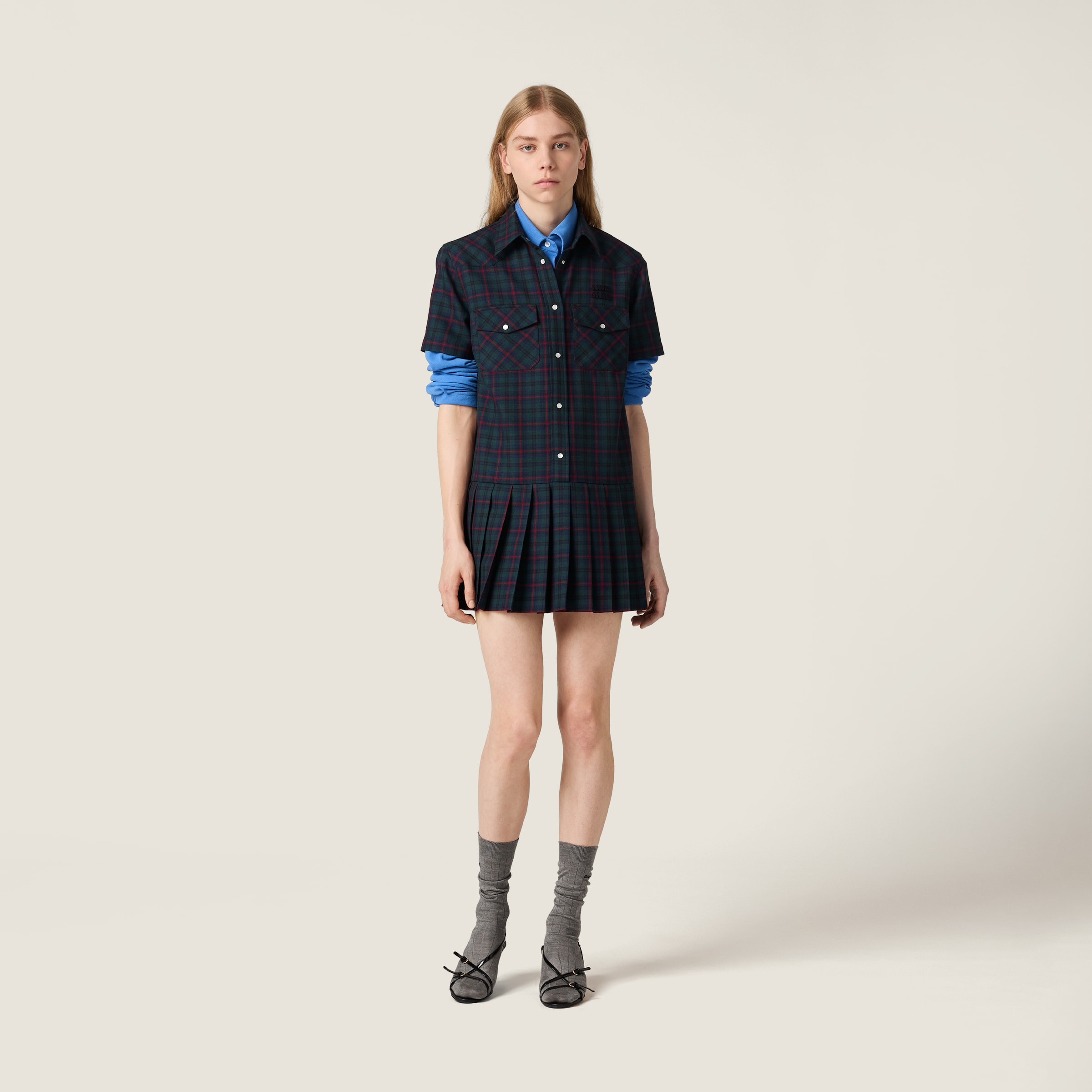 Pleated plaid mini-dress - 2